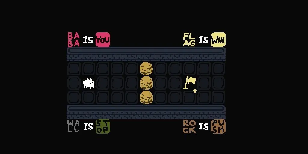 Giao diện game Baba is You với các quy tắc có thể di chuyển