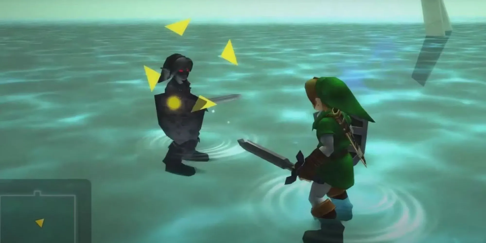 Link đối đầu Dark Link trong Đền Nước game Zelda Ocarina of Time