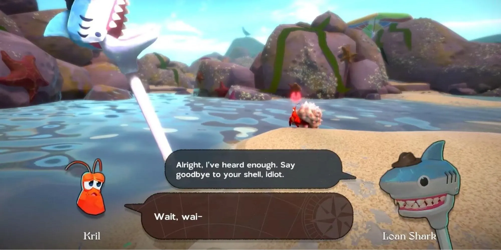 Nhân vật Cá Mập Cho Vay trong game Another Crab's Treasure, một dạng thương gia lừa đảo.