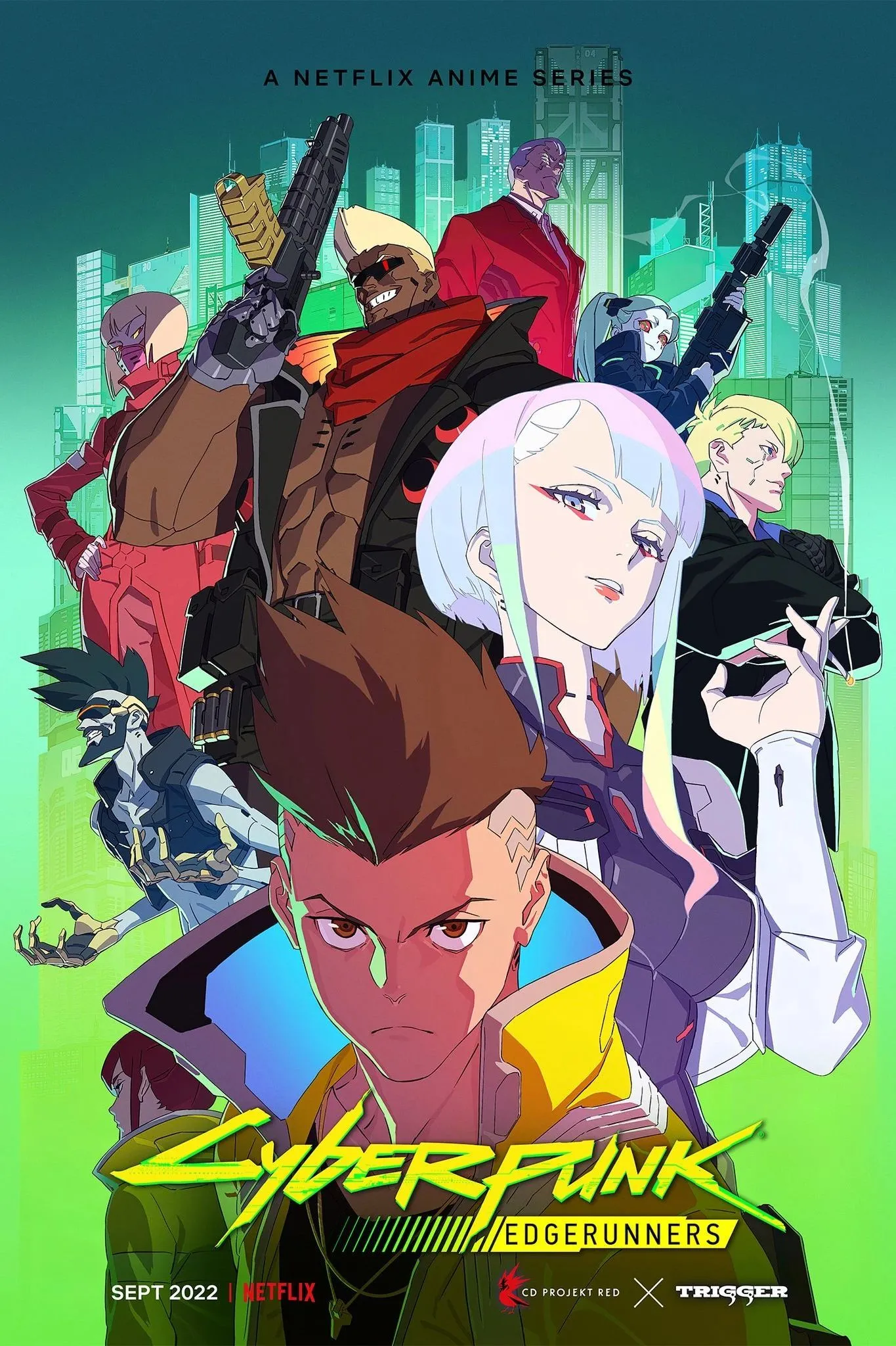 Poster chính thức của anime Cyberpunk: Edgerunners, series gốc Netflix từ Studio Trigger và CD Projekt Red