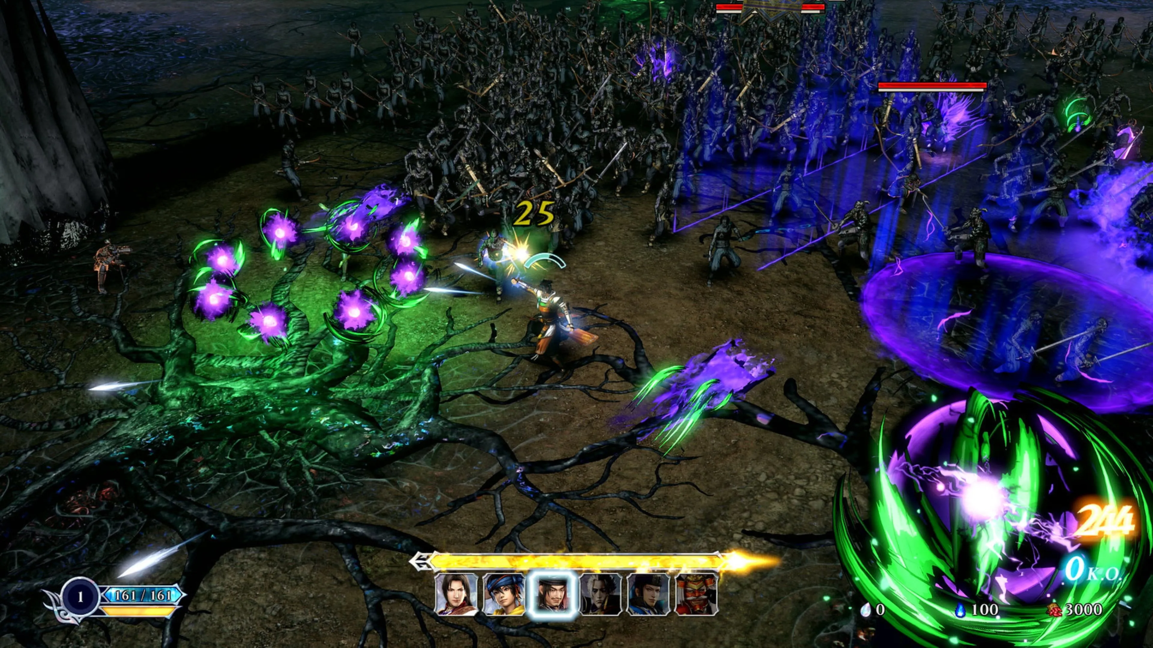 Ảnh chụp màn hình gameplay Warriors Abyss, thể hiện các đòn đánh và hiệu ứng trong trận chiến.