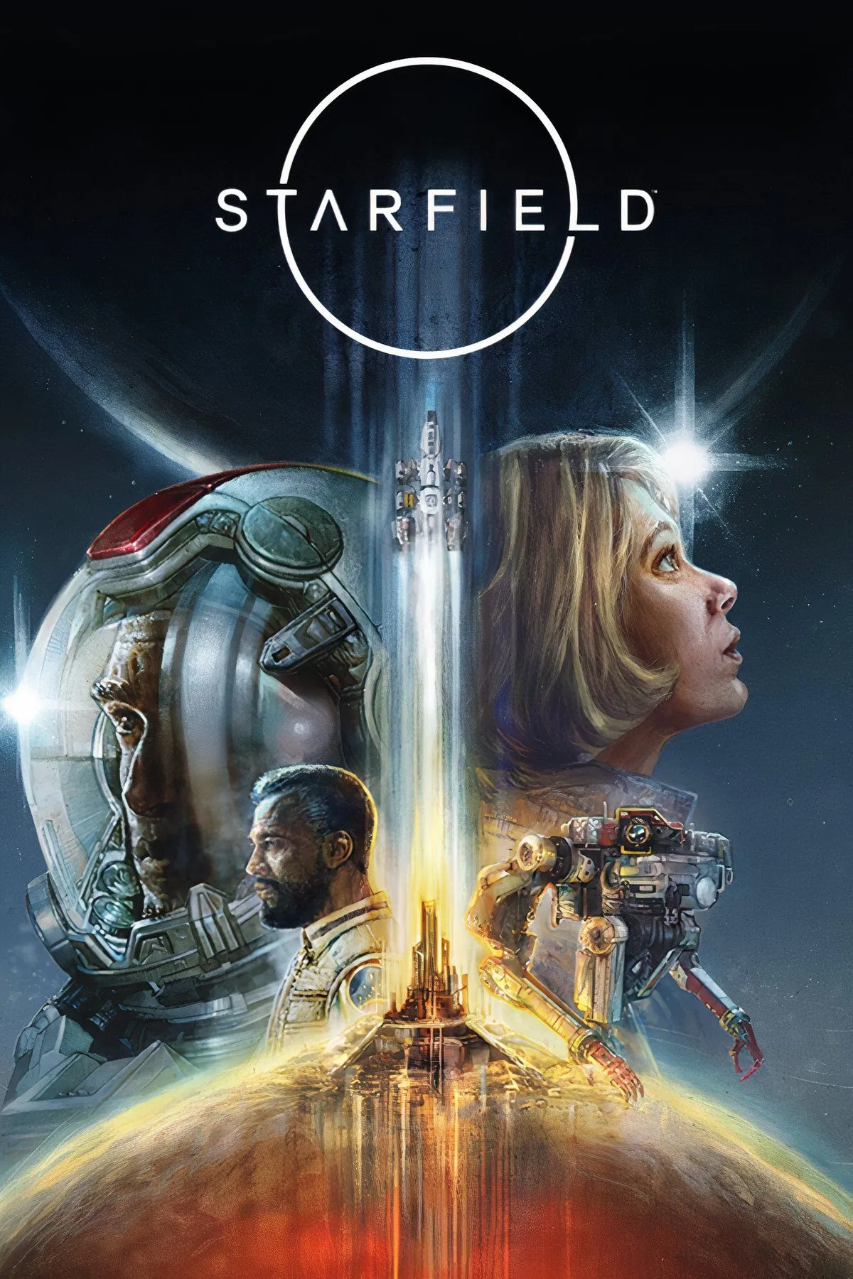Ảnh ghép nhiều nhân vật và cảnh quan trong Starfield, biểu thị sự đa dạng của vũ trụ game.