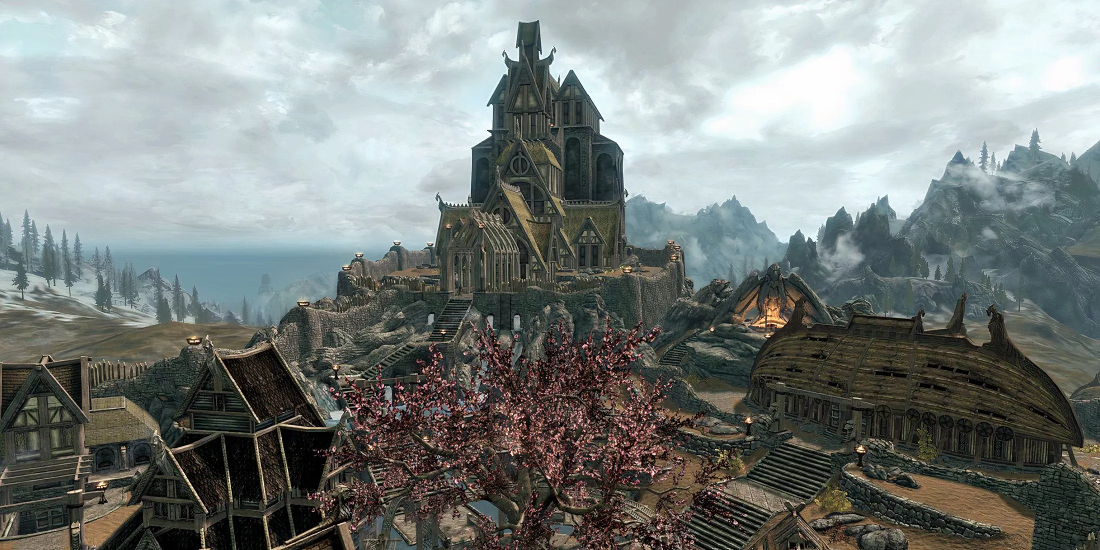 Bản đồ Skyrim được tái tạo bằng LEGO, thể hiện chi tiết thành phố Whiterun và khu vực Cloud District