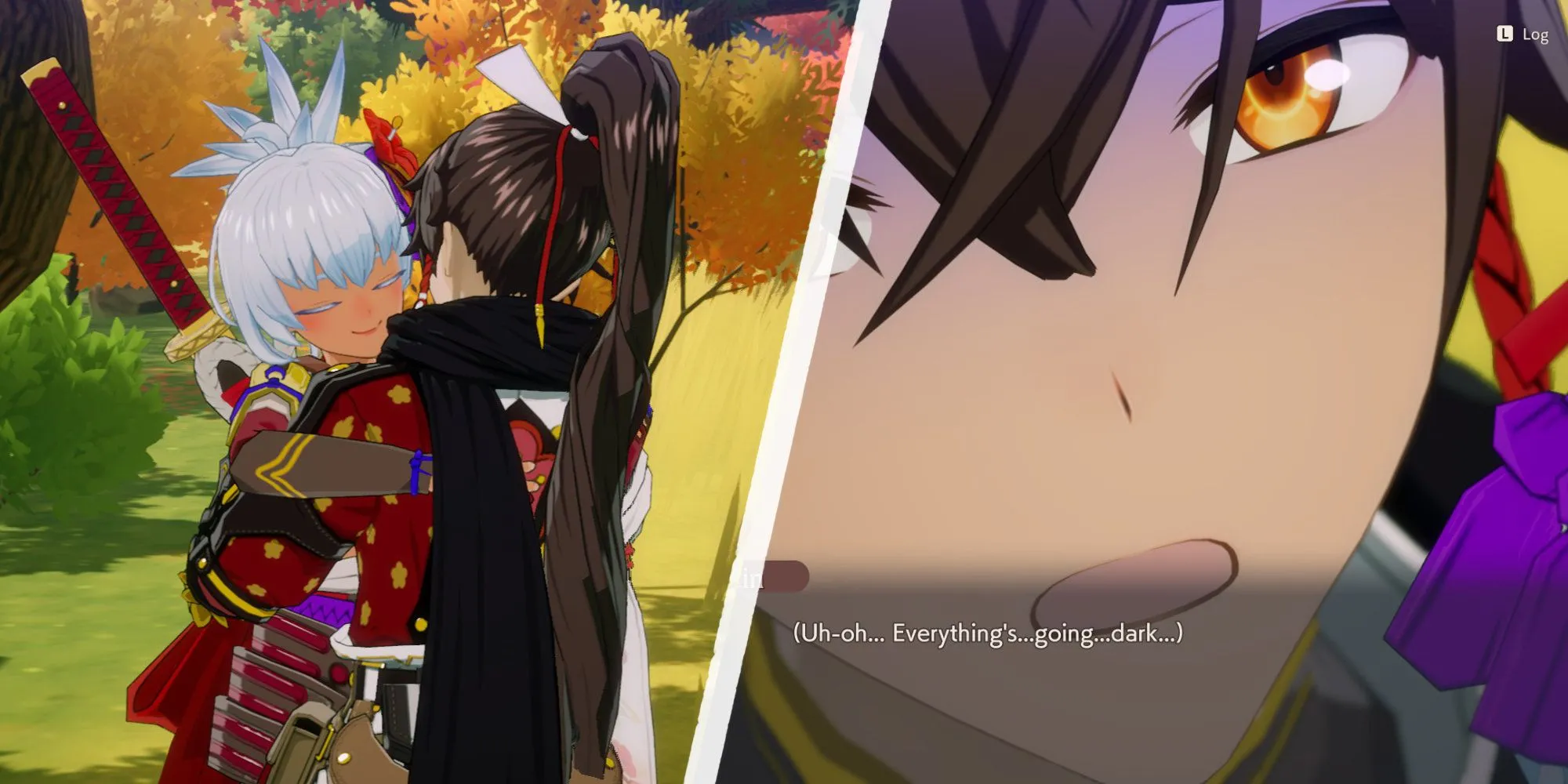 Bị Matsuri ôm chầm lấy trong Rune Factory Guardians of Azuma