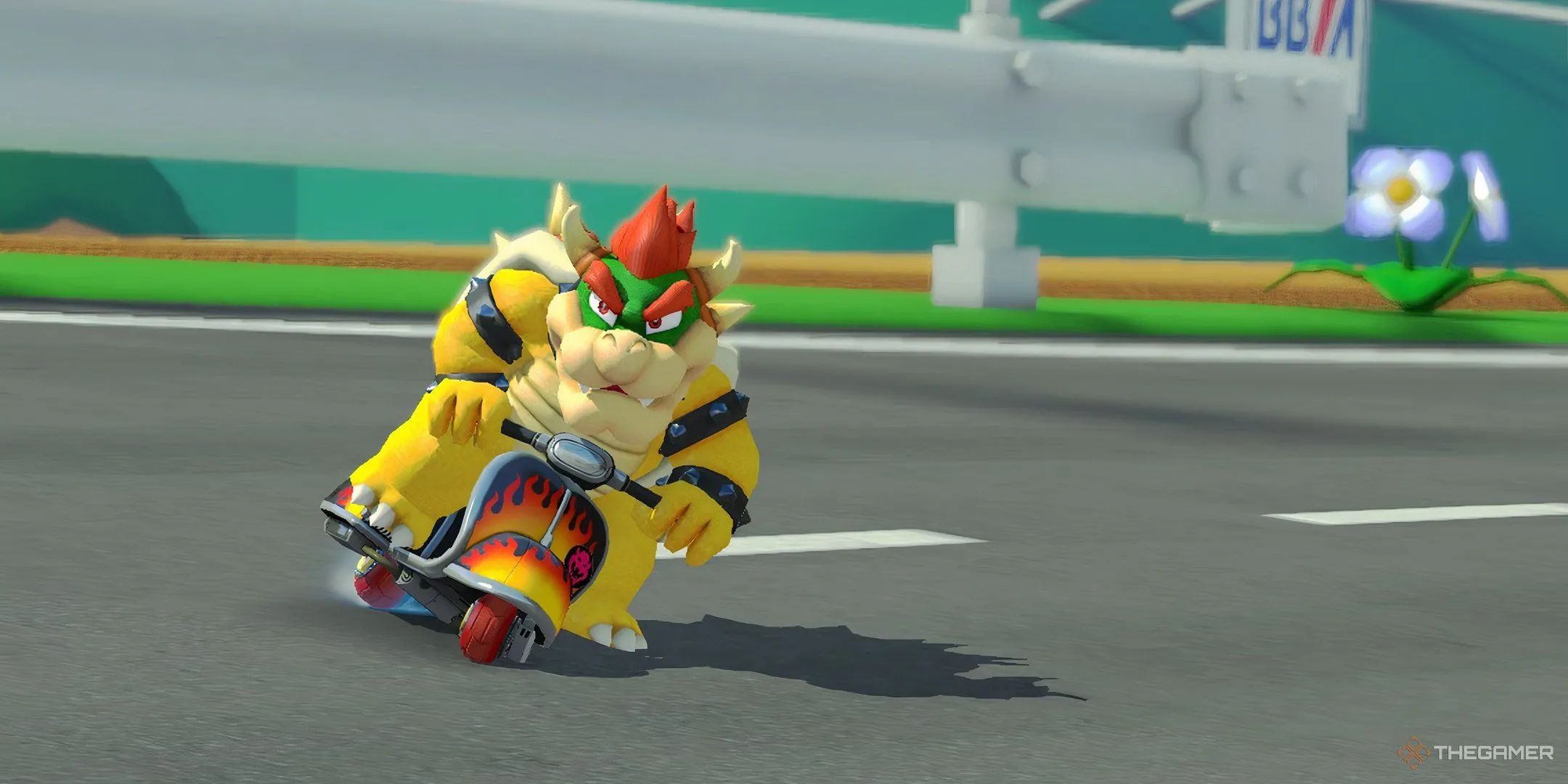 Bowser đang drift trong Mario Kart 8 Deluxe với tốc độ cao