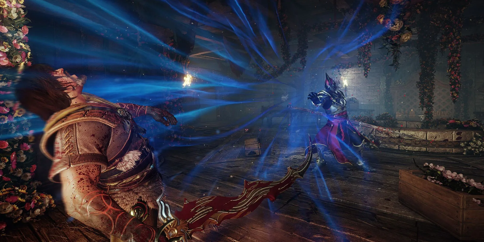 Cảnh chiến đấu với quái vật trong game Soulslike Blades of Fire