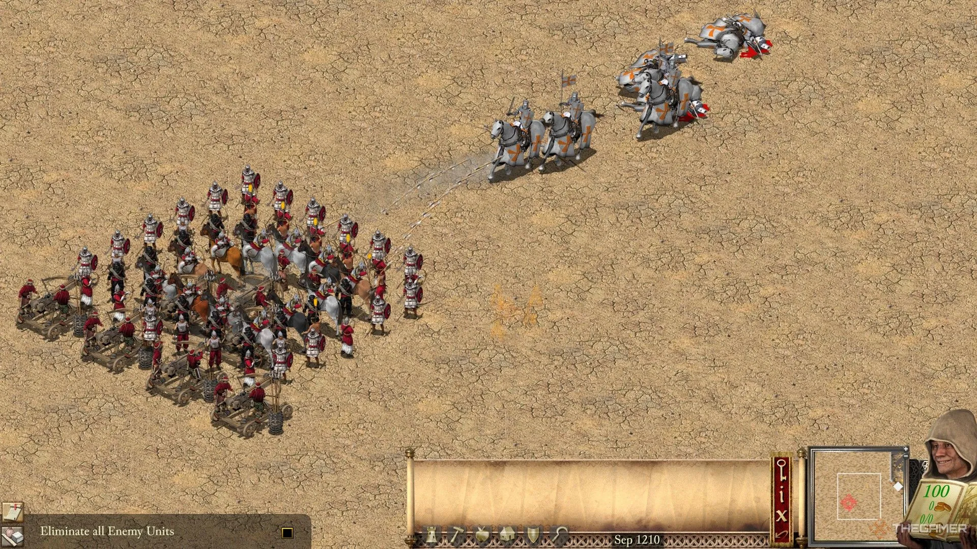 Cung thủ lửa Ả Rập chặn đứng cuộc tấn công của kỵ sĩ Thập Tự Chinh trong Stronghold Crusader: Definitive Edition