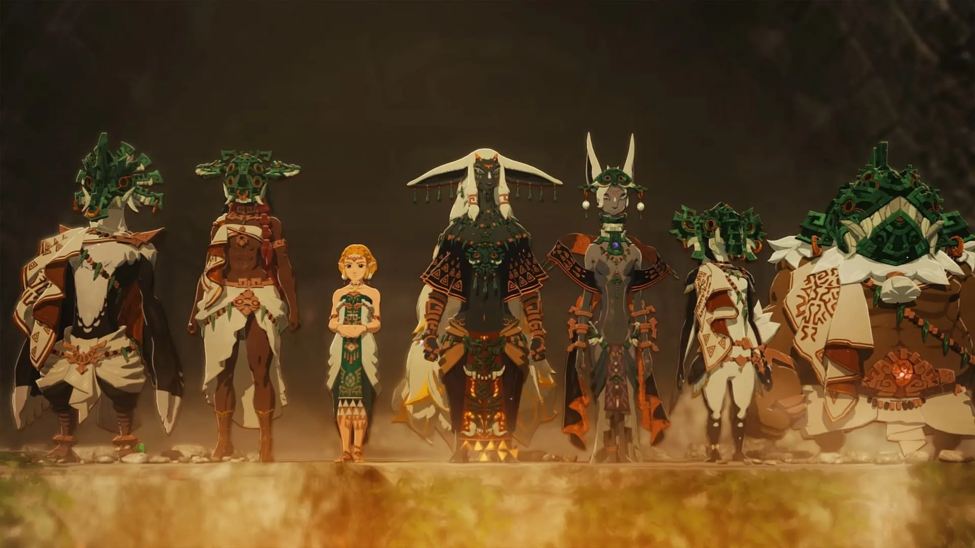 Dàn nhân vật chính của Hyrule Warriors: Age of Imprisonment, bao gồm Zelda và các chiến binh khác, đứng thành hàng.