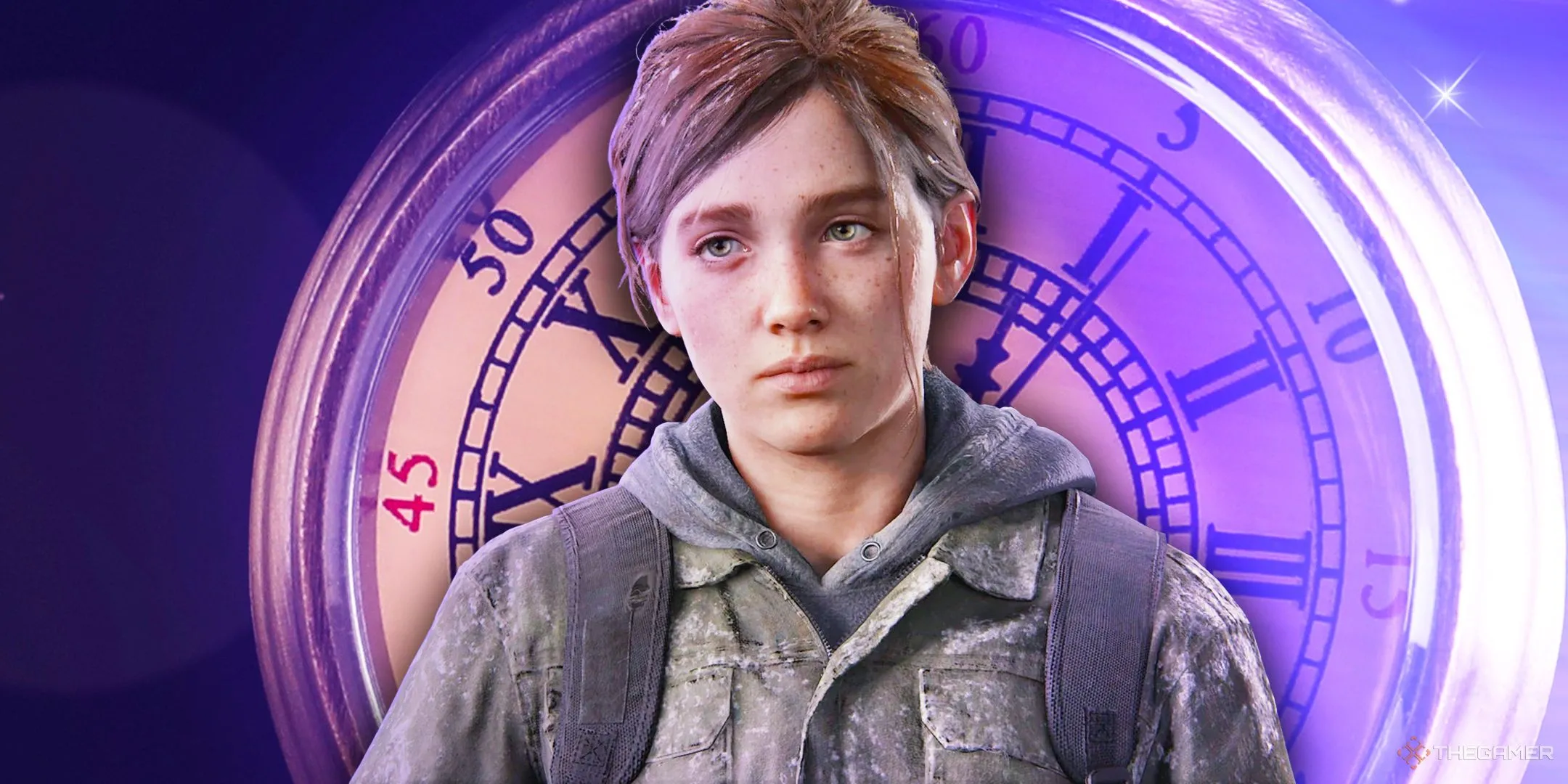 Ellie trong The Last of Us Part 2 đứng trước chiếc đồng hồ, tượng trưng cho thời gian xuất hiện của Joel trong phim.