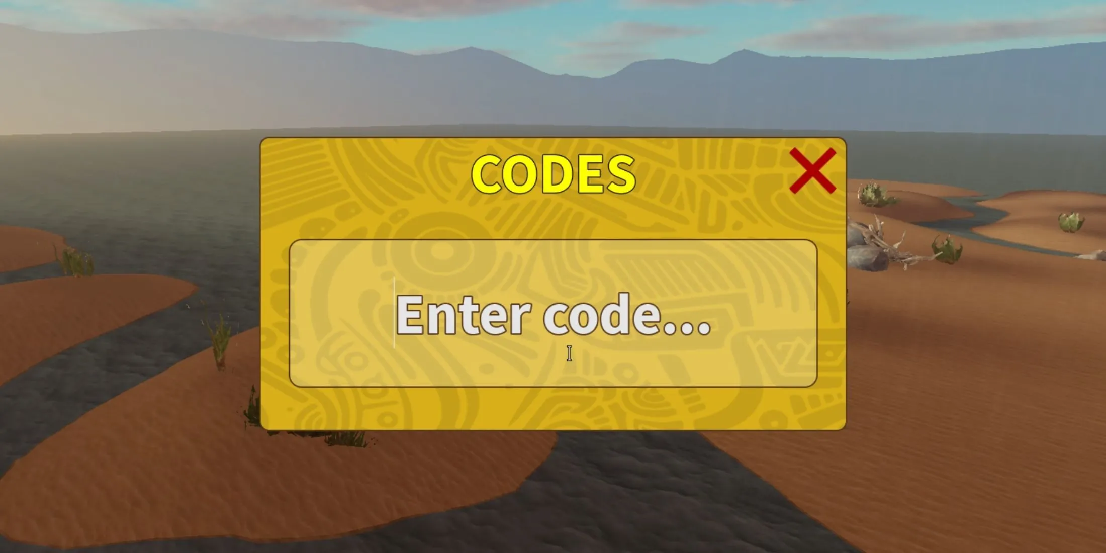 Giao diện nhập code trong game Savannah Life Roblox, hiển thị vị trí nút Codes và ô nhập mã quà tặng miễn phí.