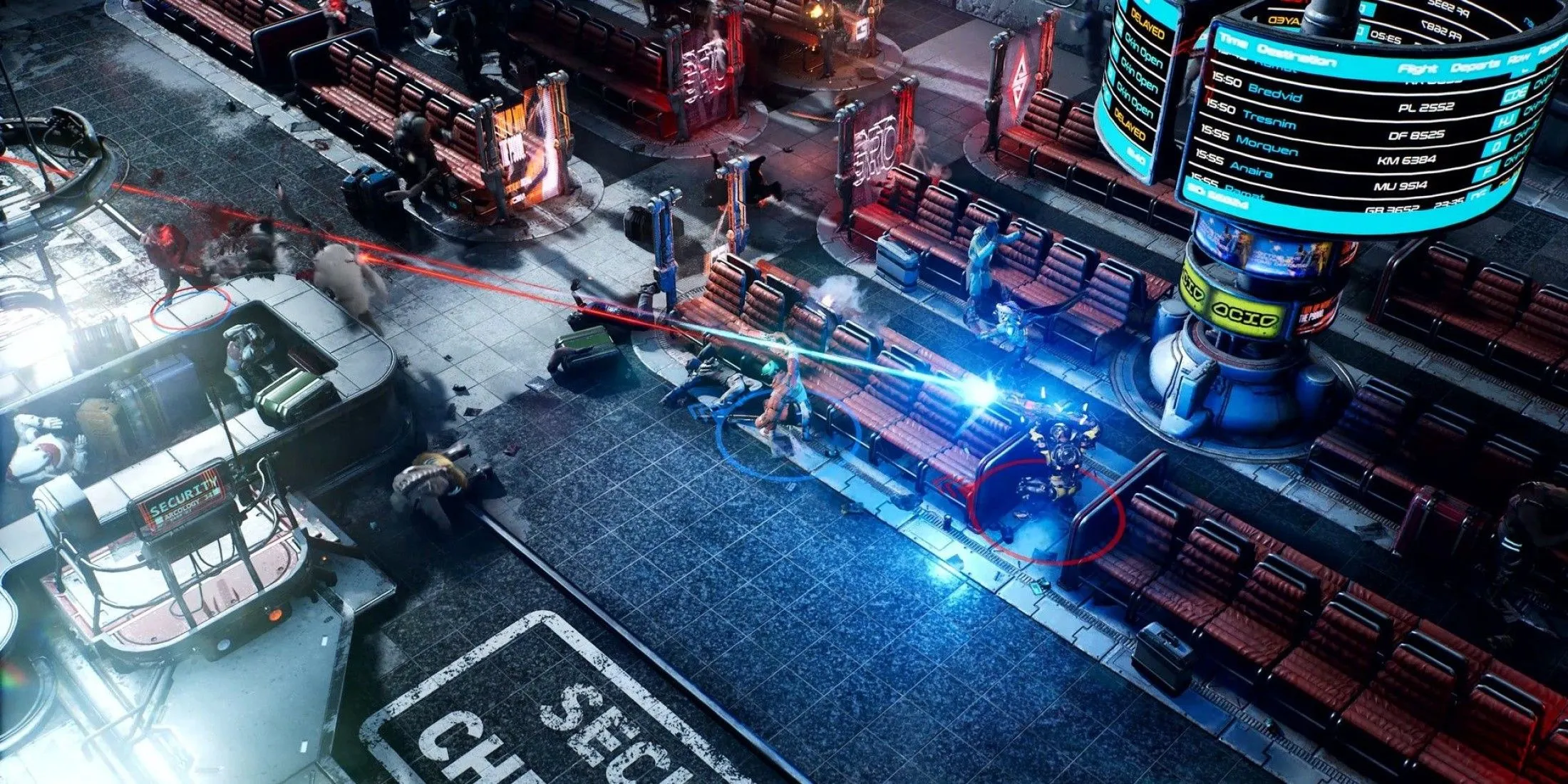 Hai người chơi giao tranh trong môi trường cyberpunk của The Ascent trên Xbox Game Pass
