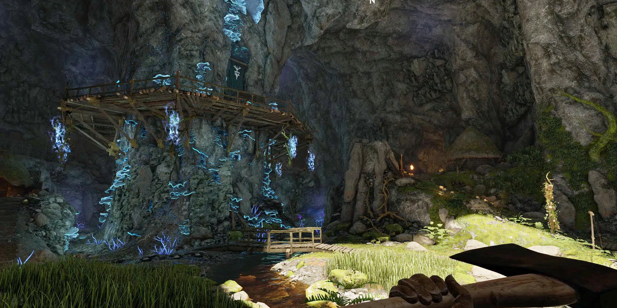Hang động phát quang kỳ ảo trên hòn đảo mới trong Atomfall Wicked Isle DLC.
