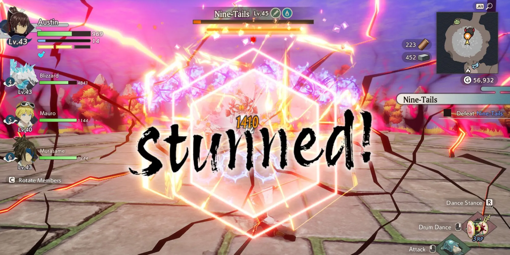 Làm choáng boss Cửu Vĩ Hồ trong Rune Factory Guardians of Azuma