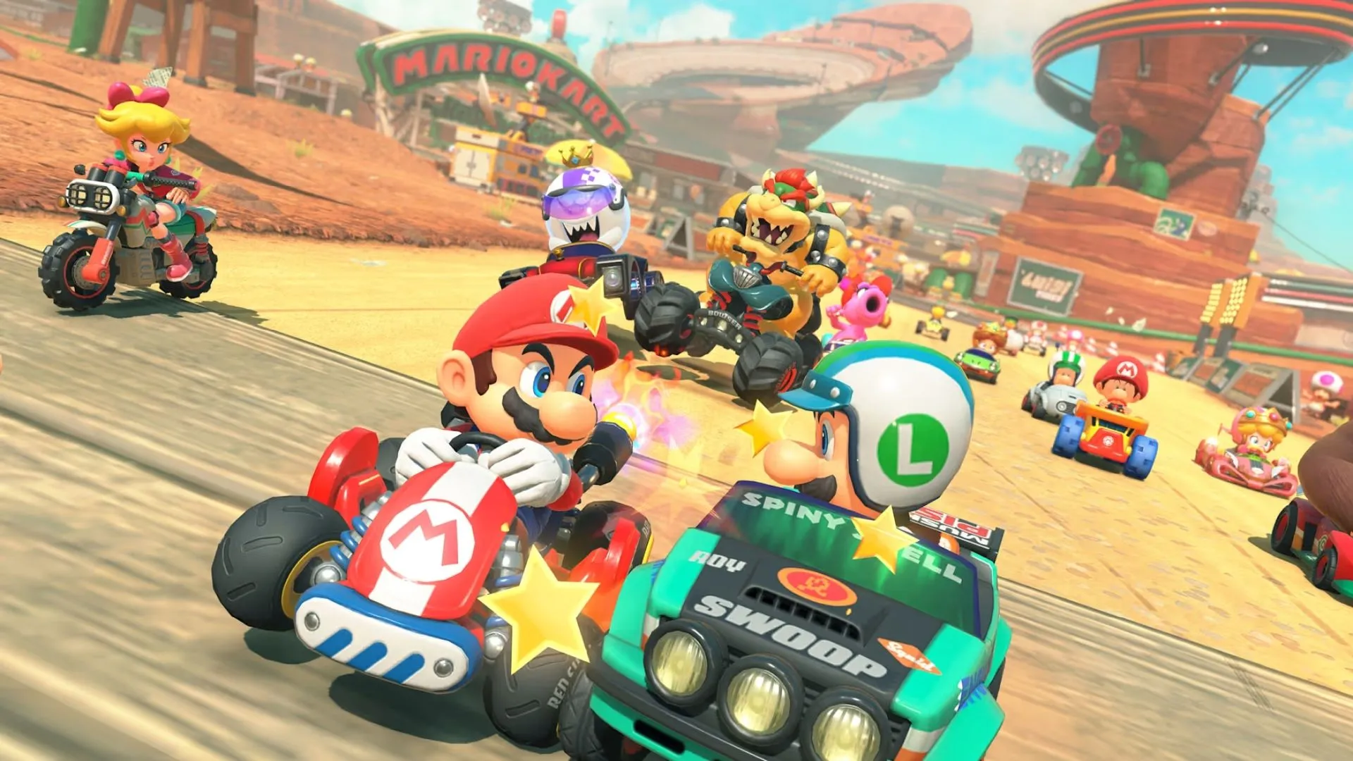 Mario Kart World: Cảnh đường đua trong game trên Nintendo Switch 2