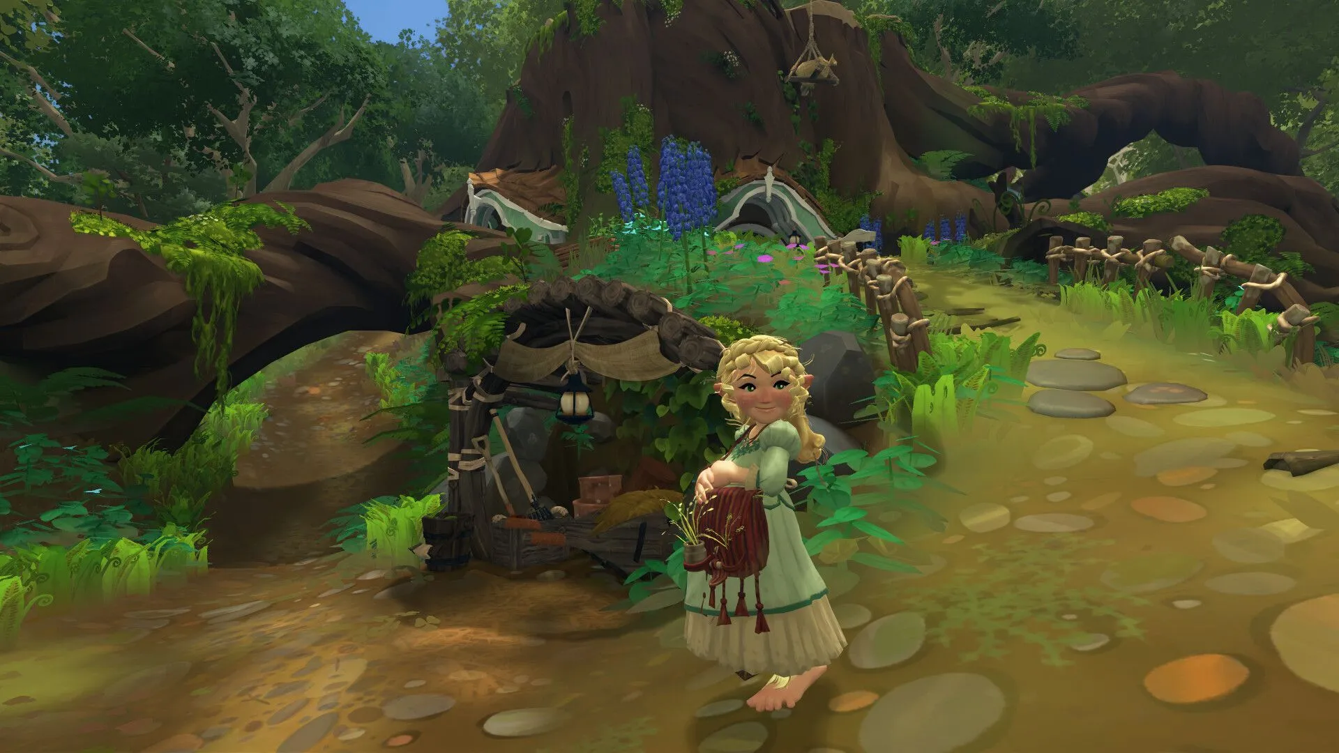 Một Hobbit câu cá tại Bywater, làm nổi bật tính năng câu cá chi tiết trong Tales of the Shire.