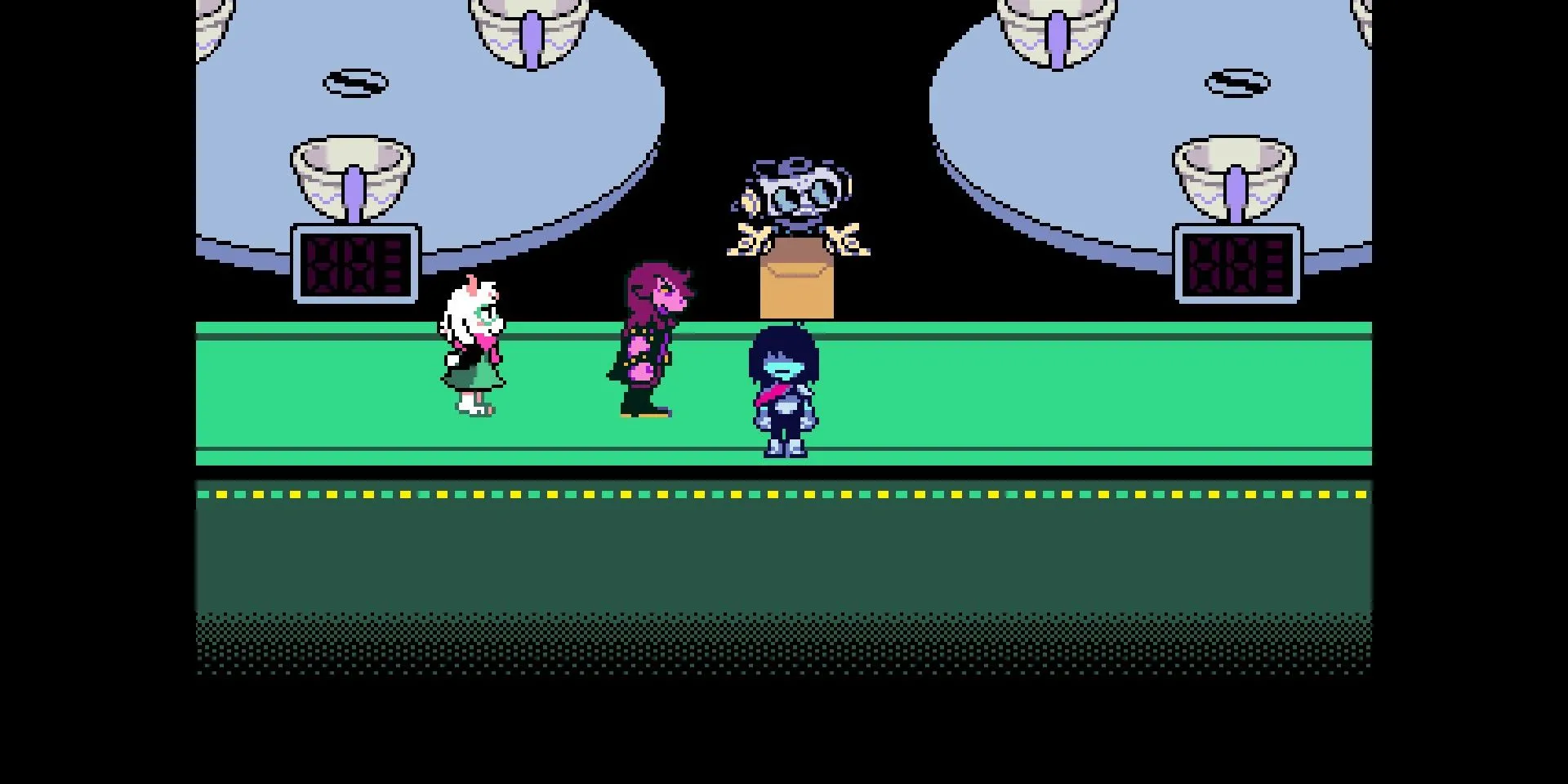 Người chơi khám phá căn phòng Teacup Room đầy màu sắc trong game Deltarune trên Nintendo Switch 2.
