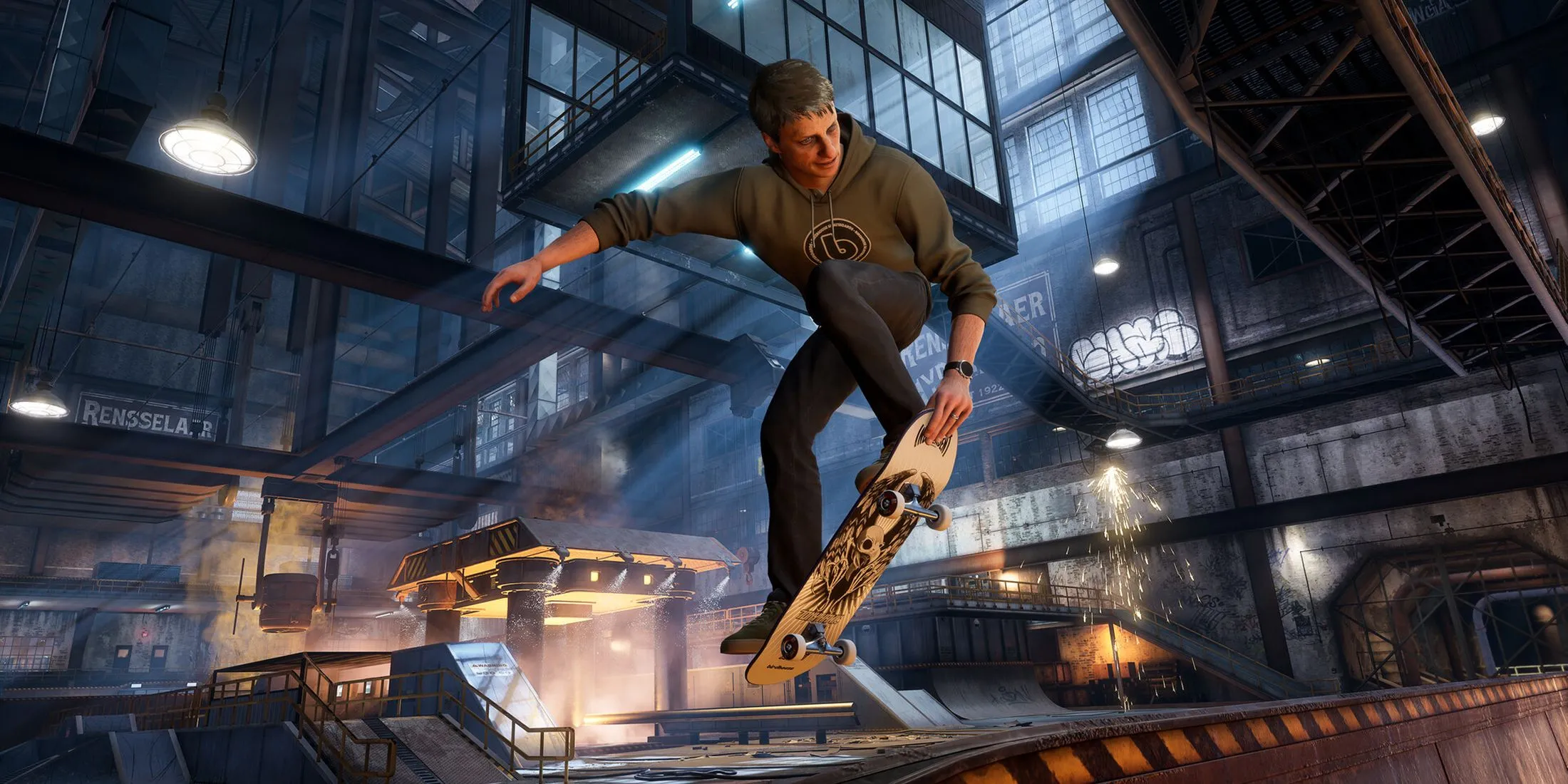 Người chơi trượt ván trong Tony Hawk's Pro Skater 3 + 4 tại một sân trượt, minh họa cho tình hình ban đầu của game trên Steam.