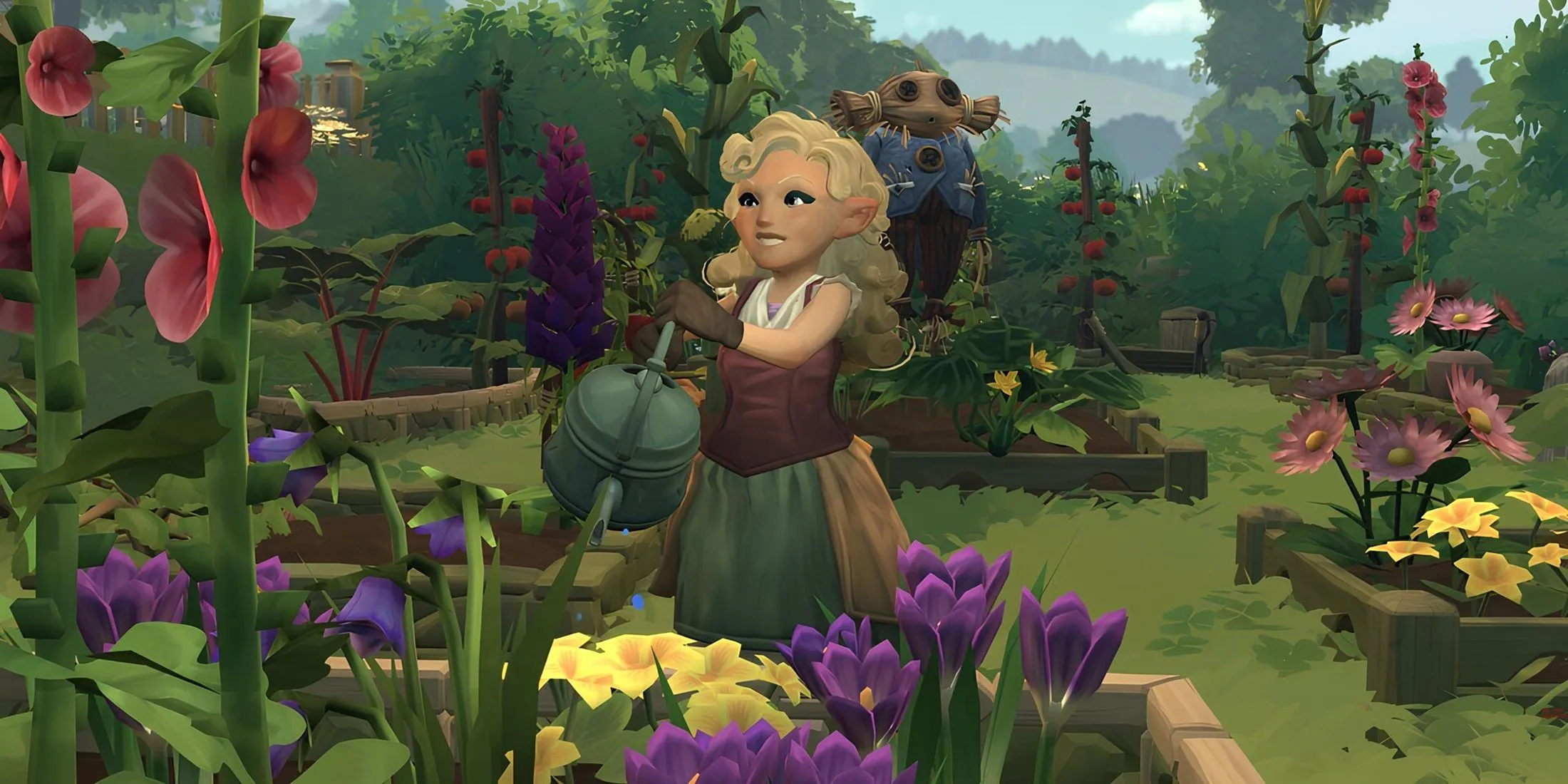 Người Hobbit làm vườn trong Tales of the Shire, minh họa gameplay mô phỏng cuộc sống ấm cúng.