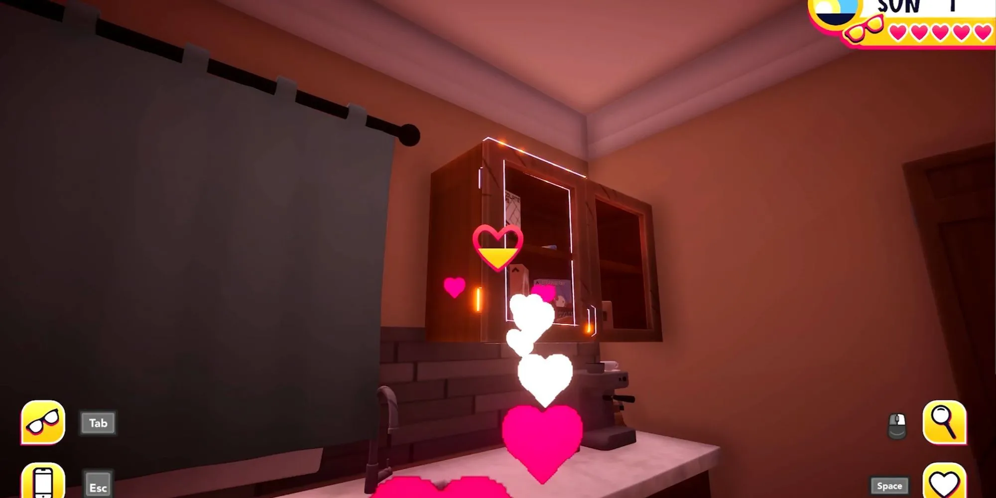 Screenshot gameplay Date Everything, đang tương tác với một nhân vật đồ vật