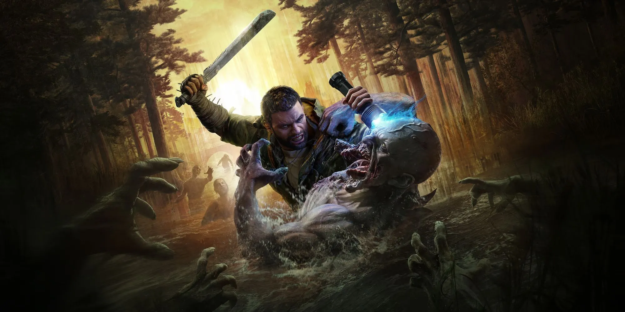 Tác phẩm bìa game chính thức của Dying Light The Beast, minh họa nhân vật chính và bối cảnh đại dịch zombie.