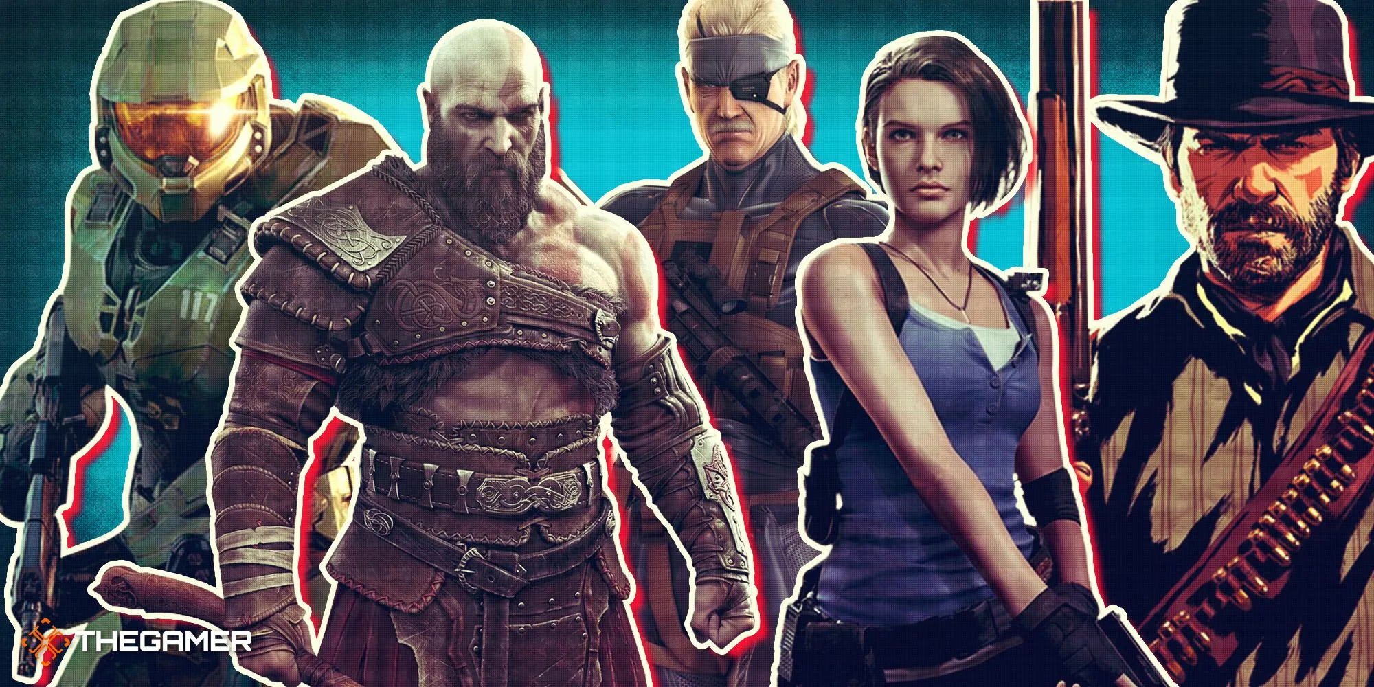 Tập hợp các anh hùng game nổi tiếng bao gồm Kratos, Master Chief và Arthur Morgan