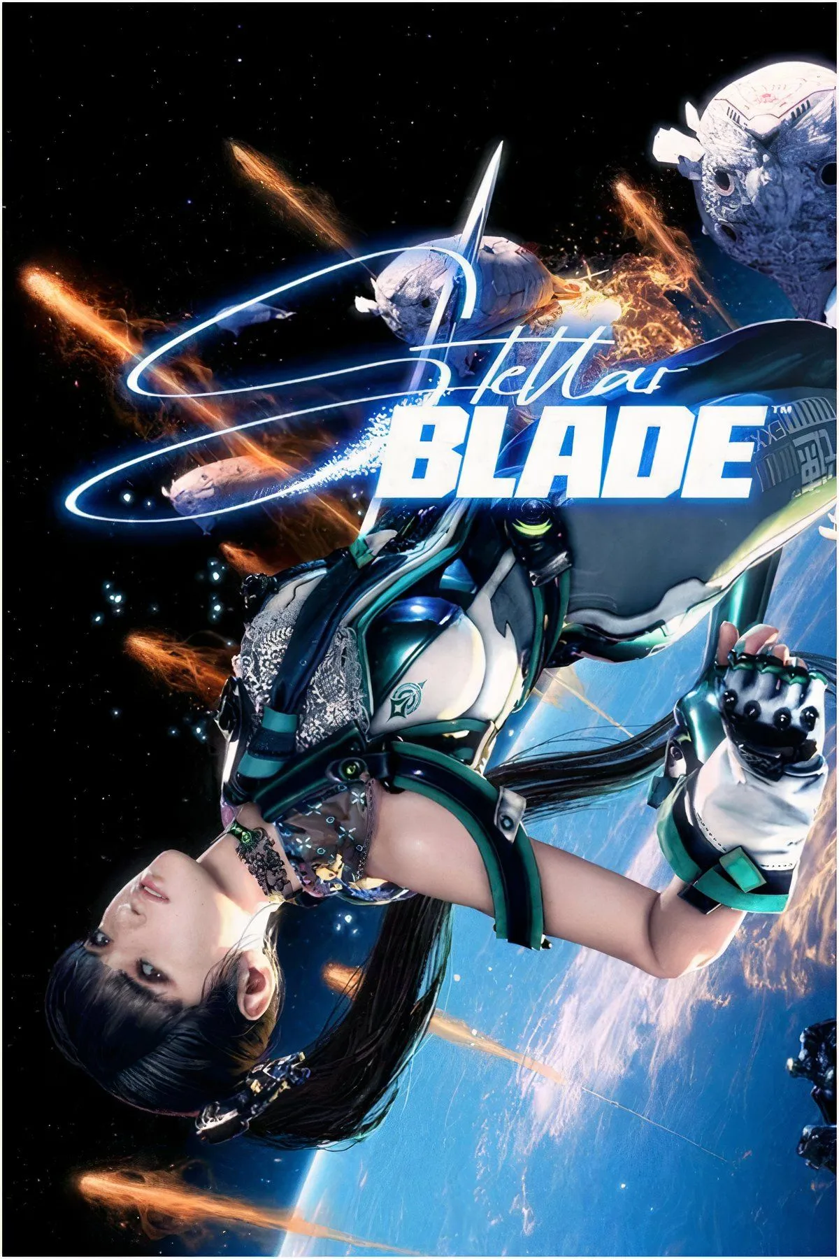 Tổng hợp 5 hình ảnh từ Stellar Blade, bao gồm nhân vật Eve và cảnh chiến đấu.