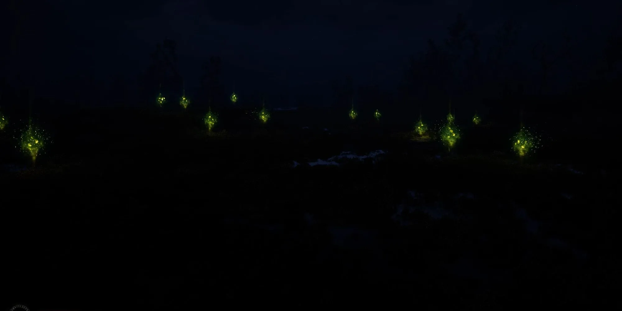 Ánh sáng xanh kỳ ảo của dị biến Wandering Lights tại Zaton, nơi xuất hiện artifact Weird Water trong STALKER 2