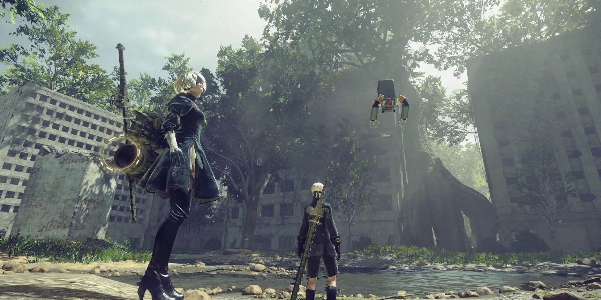 Bộ đôi 2B và 9S trong NieR: Automata, tượng trưng cho hành trình khám phá triết lý hiện sinh