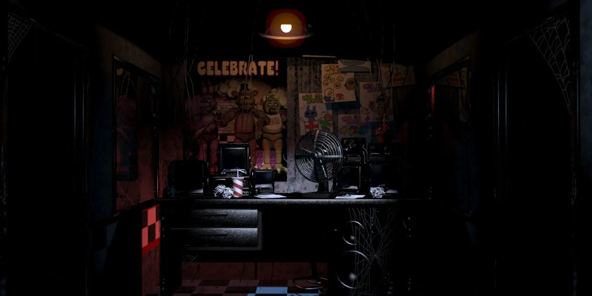 Cảnh quan văn phòng kinh dị trong Five Nights at Freddy's, nơi người chơi phải đối mặt với nỗi sợ hãi từ các animatronic