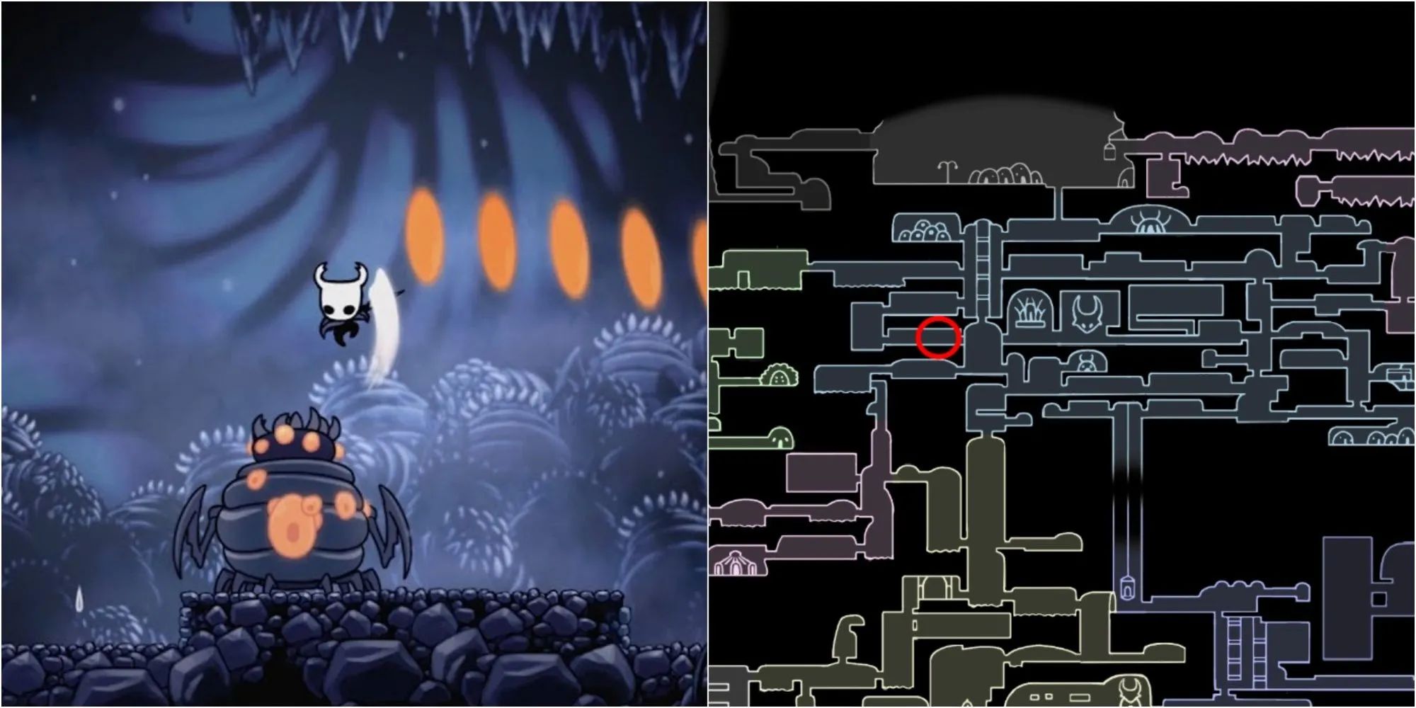 Chiến đấu với boss Brooding Mawlek để nhận mảnh mặt nạ sức khỏe trong Hollow Knight