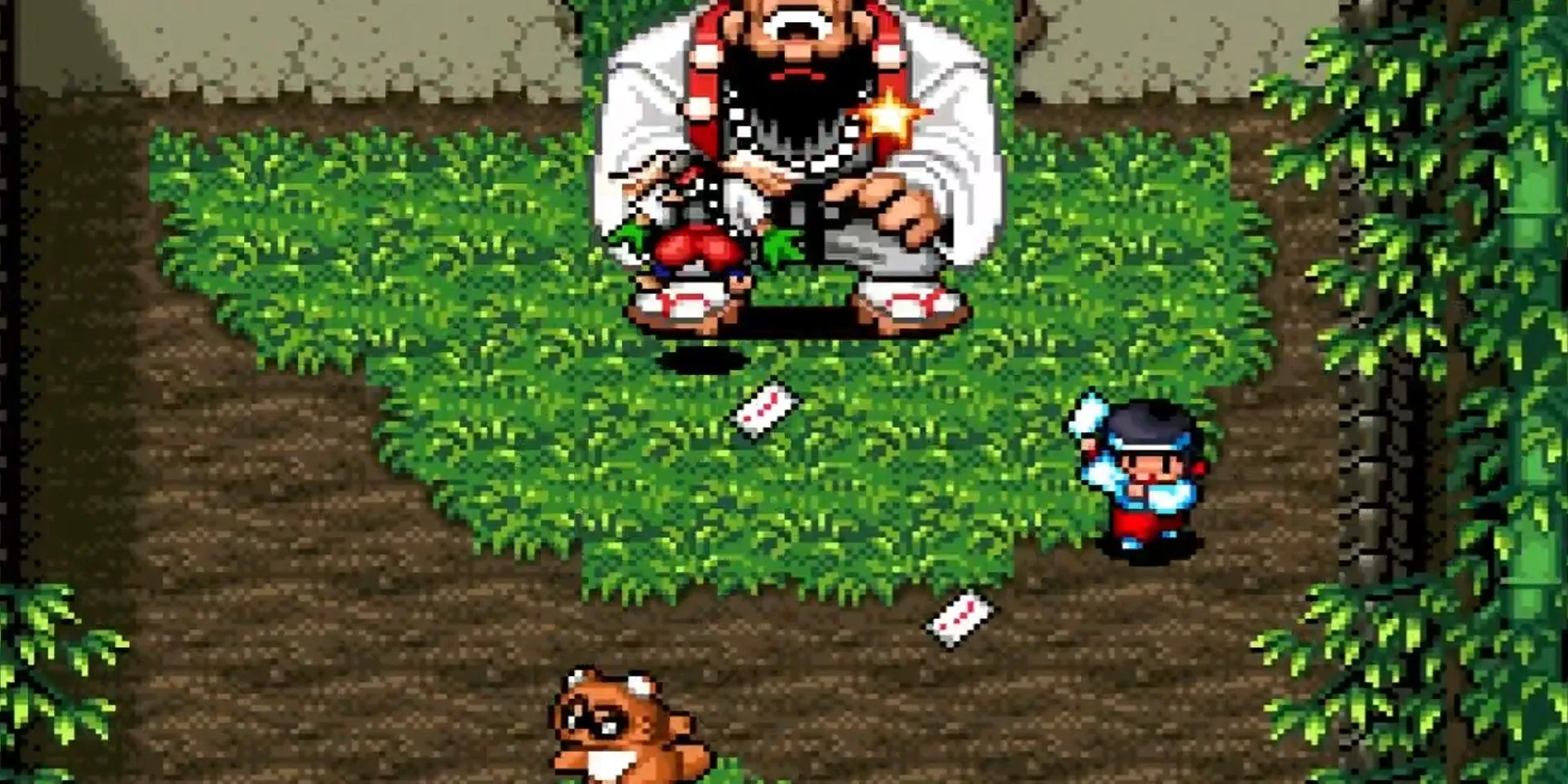 Cô gái điện thờ Pocky và tanuki Rocky chiến đấu trong game bắn súng cuộn dọc