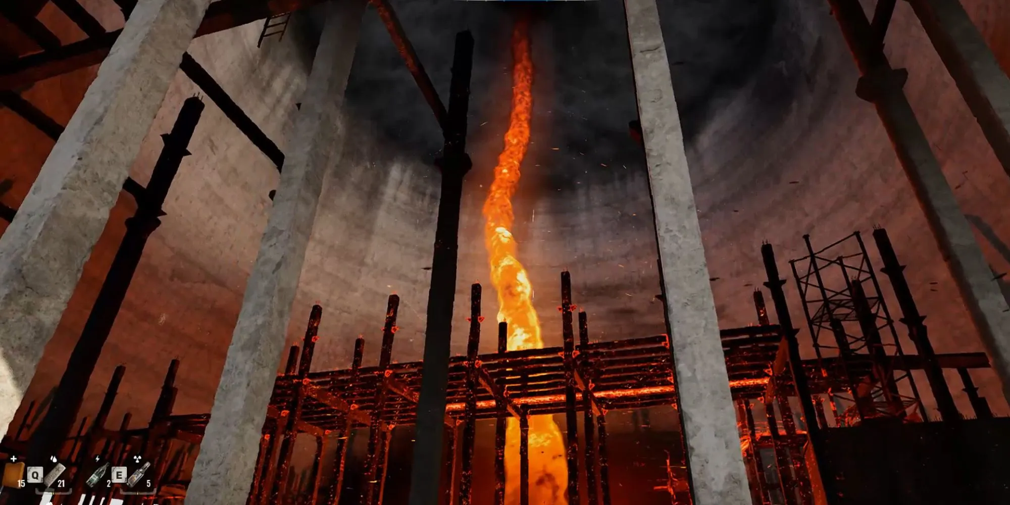 Dị biến Fire Whirl với cơn lốc lửa rực cháy bên trong tháp giải nhiệt Cooling Towers trong STALKER 2
