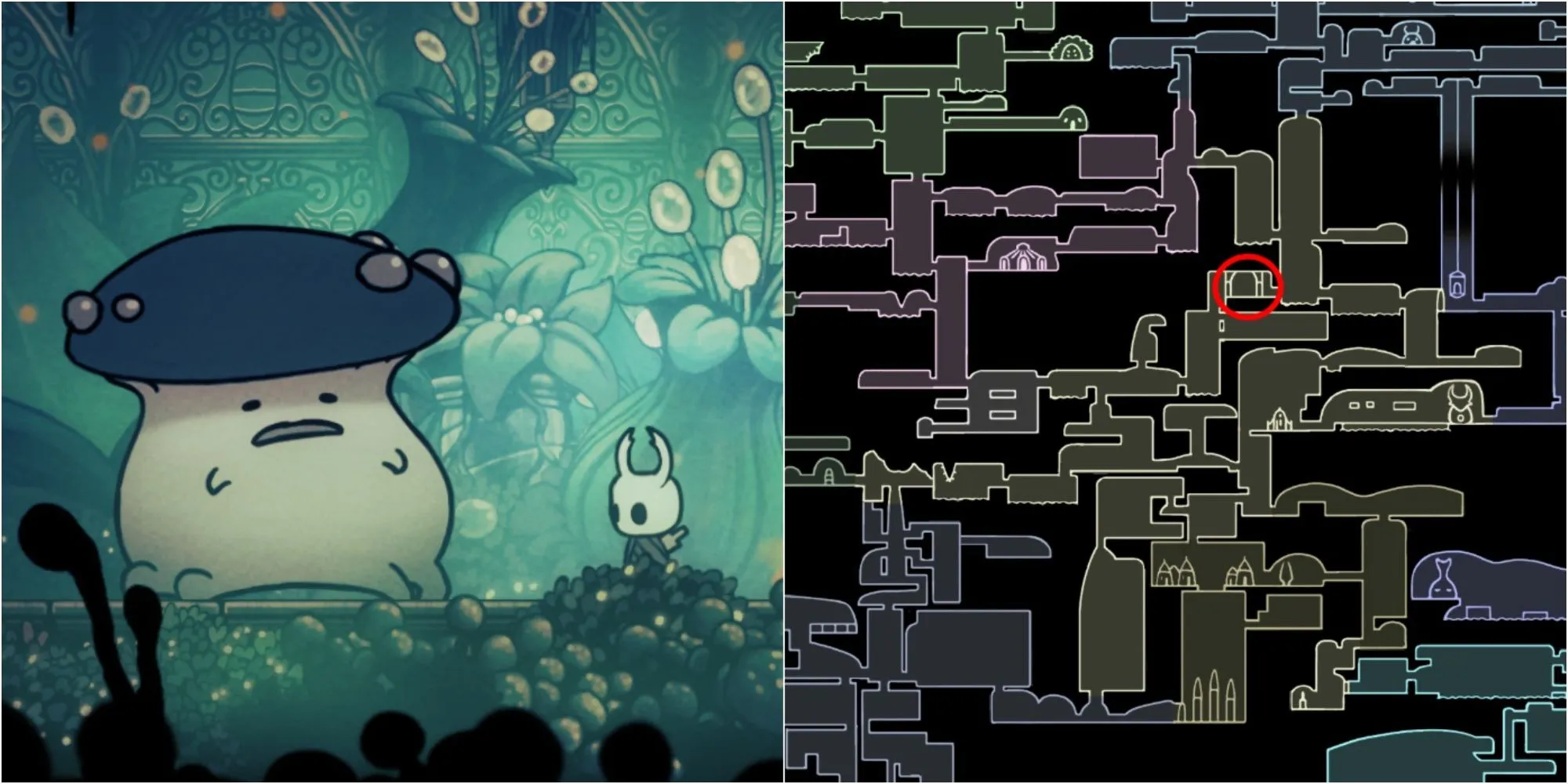 Địa điểm đấu trường mini-boss Shrumal Ogres tại Fungal Wastes trong Hollow Knight, nơi nhận Charm Notch sau khi đánh bại