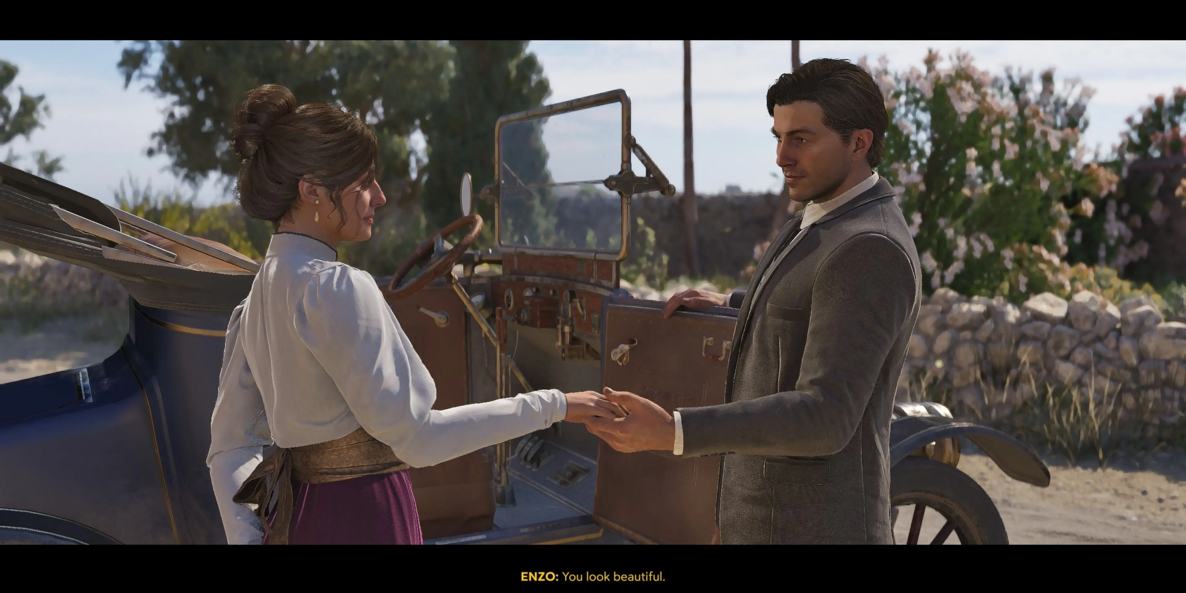 Enzo và Isabella cùng nhau trong Mafia The Old Country, thể hiện yếu tố tình cảm