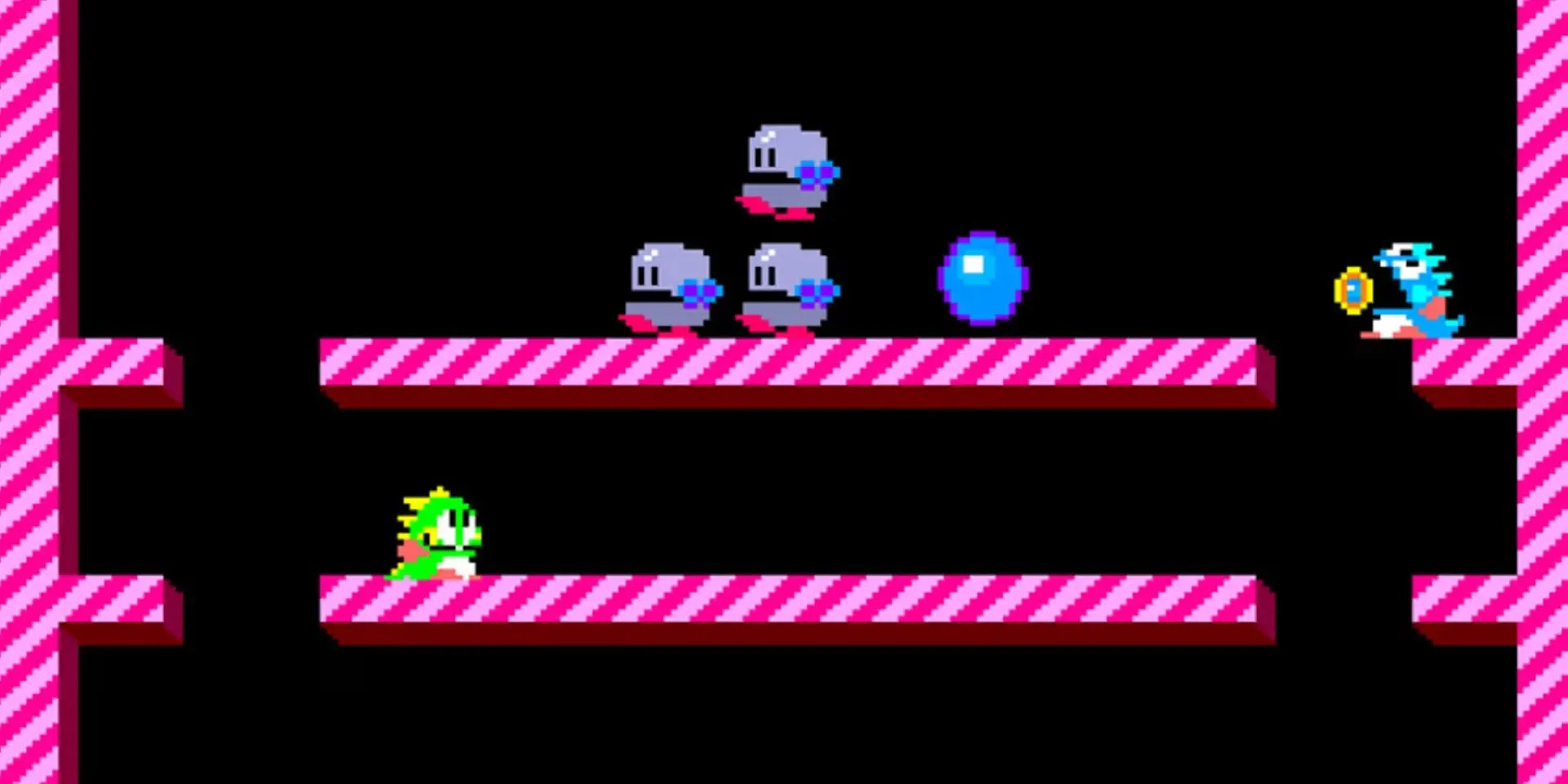 Hai chú rồng Bub và Bob trong màn chơi co-op của Bubble Bobble năm 1986