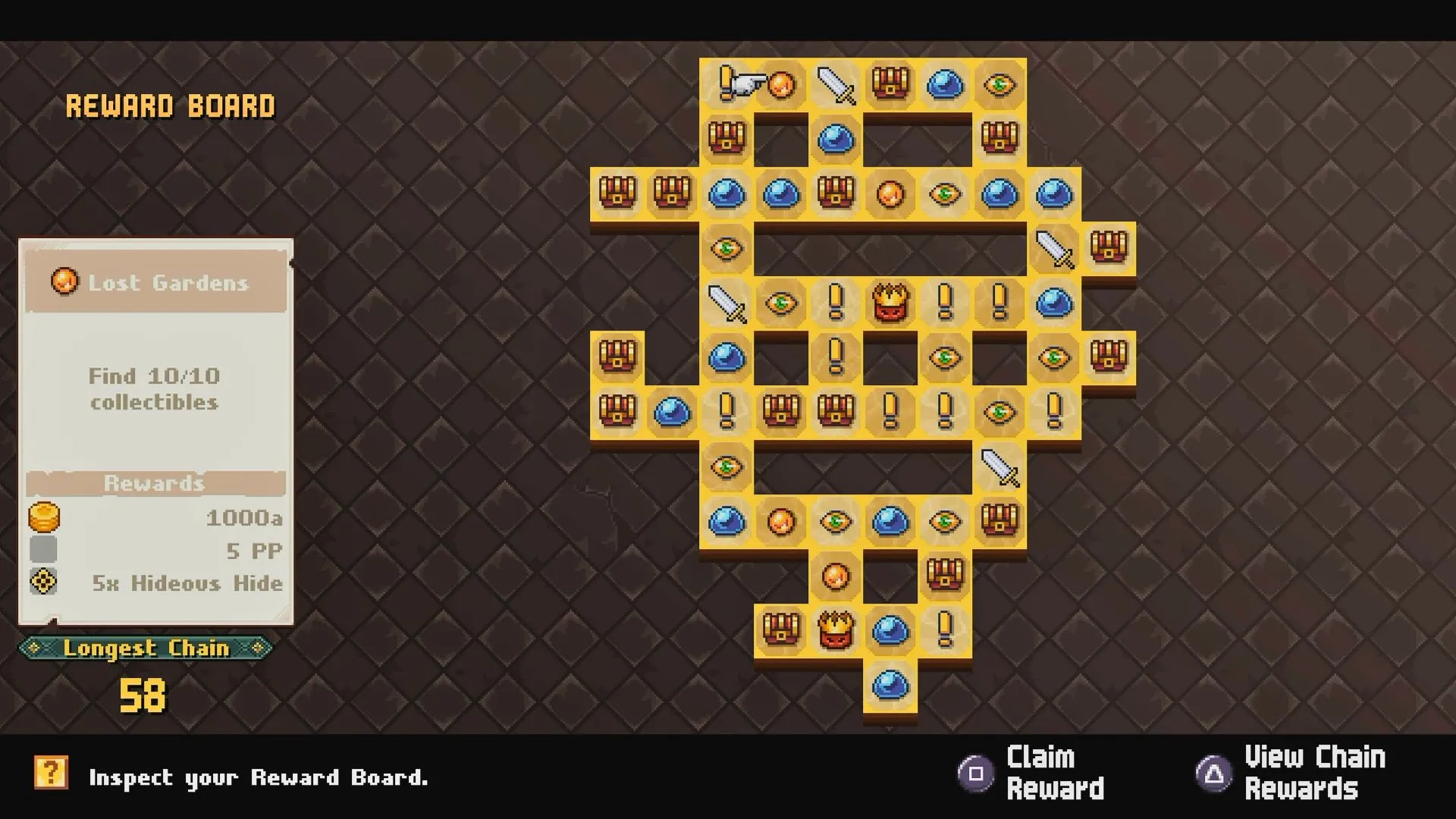 Hệ thống Reward Board của Chained Echoes: Ashes of Elrant, hiển thị các nhiệm vụ và phần thưởng phong phú thúc đẩy người chơi khám phá.