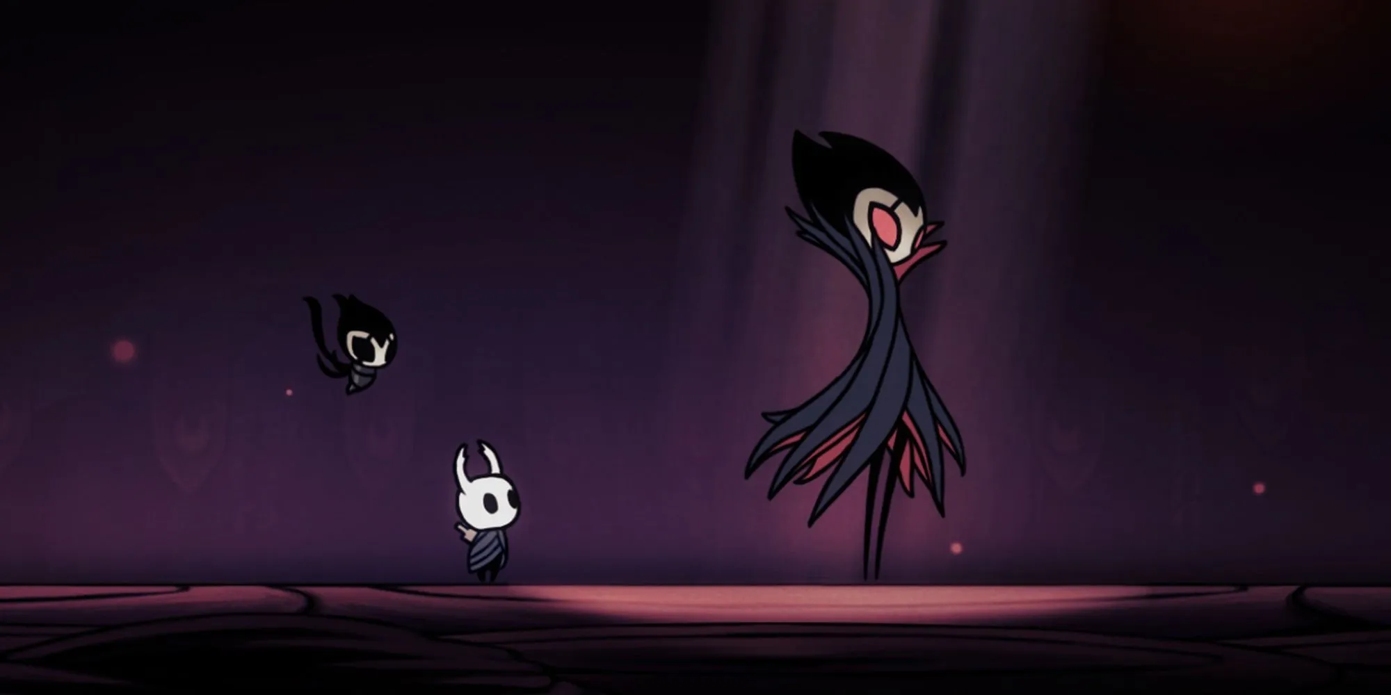 Hình ảnh Lãnh chúa Grimm Troupe trong Hollow Knight DLC, mô tả sự kiện dẫn đến việc nhận Charm Notch cuối cùng sau khi đánh bại ông ta