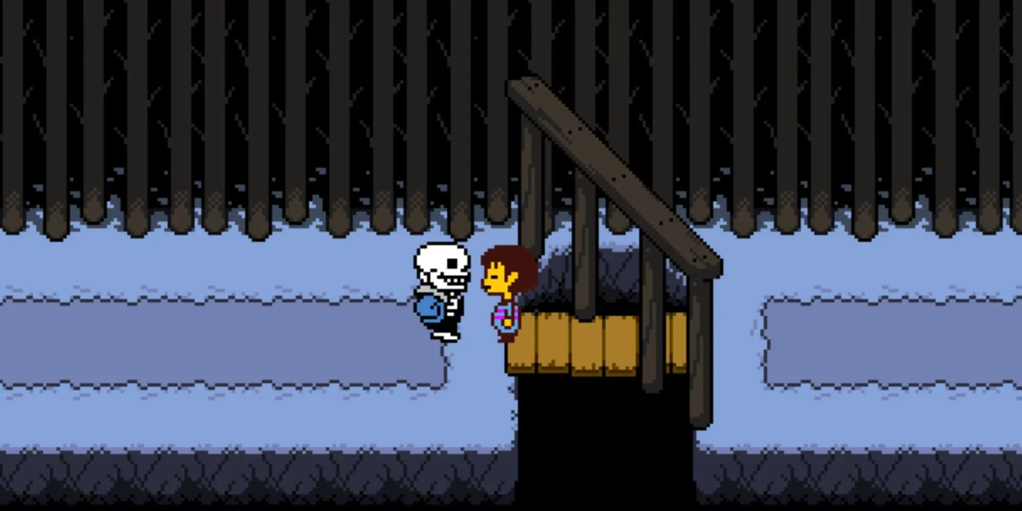 Hình ảnh Undertale, nổi bật là nhân vật Sans với biểu cảm đặc trưng, biểu tượng của sự bí ẩn và hài hước trong game