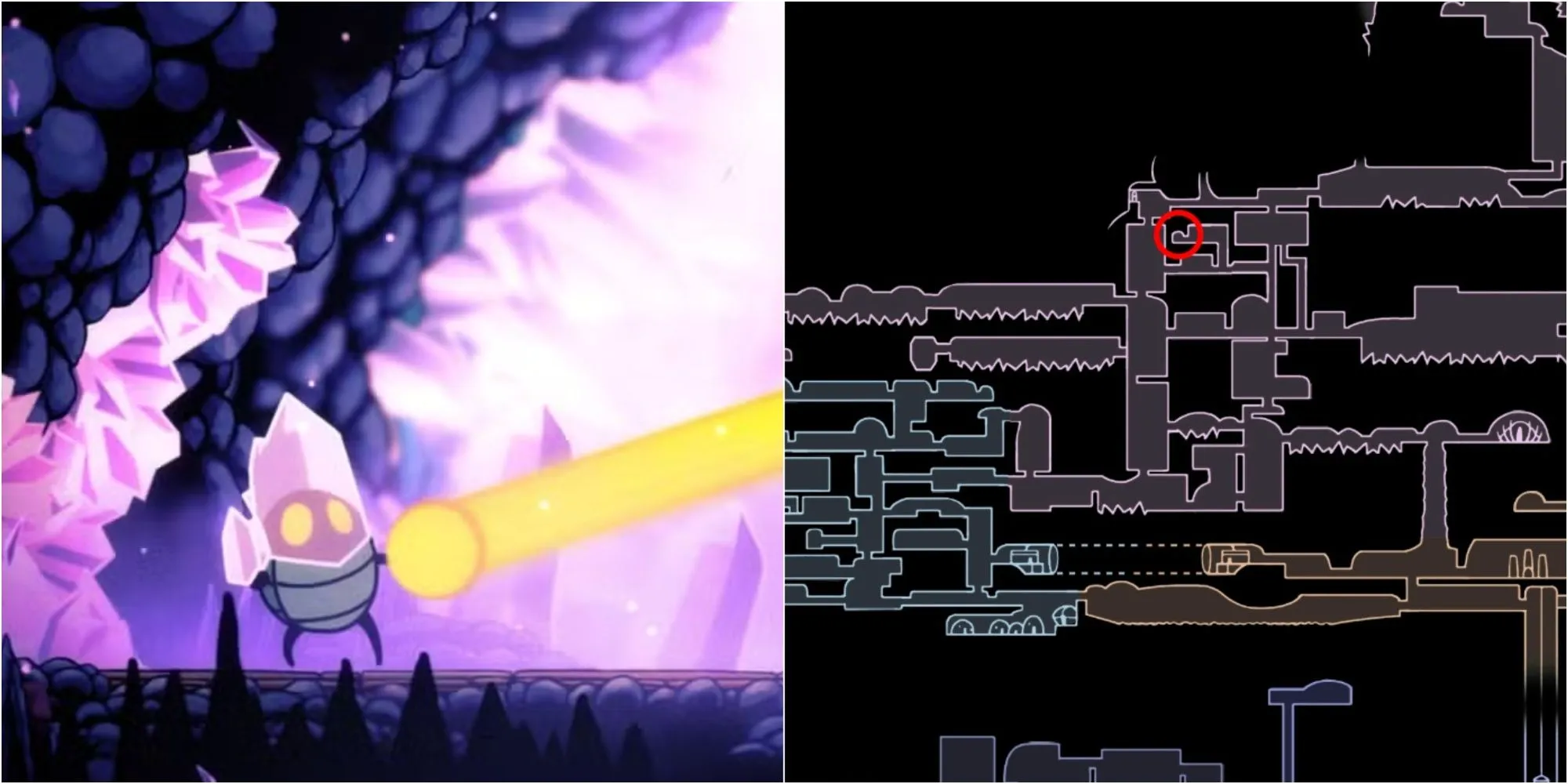 Mảnh mặt nạ sức khỏe sau khi đánh bại boss Enraged Guardian ở Crystal Peak trong Hollow Knight