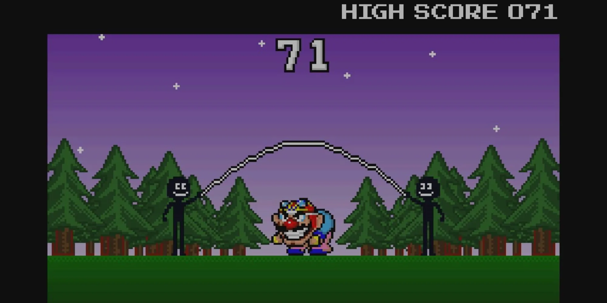 Minigame nhảy dây vui nhộn, một trong hơn 210 thử thách độc đáo của WarioWare, Inc.: Mega Microgames! trên GBA.