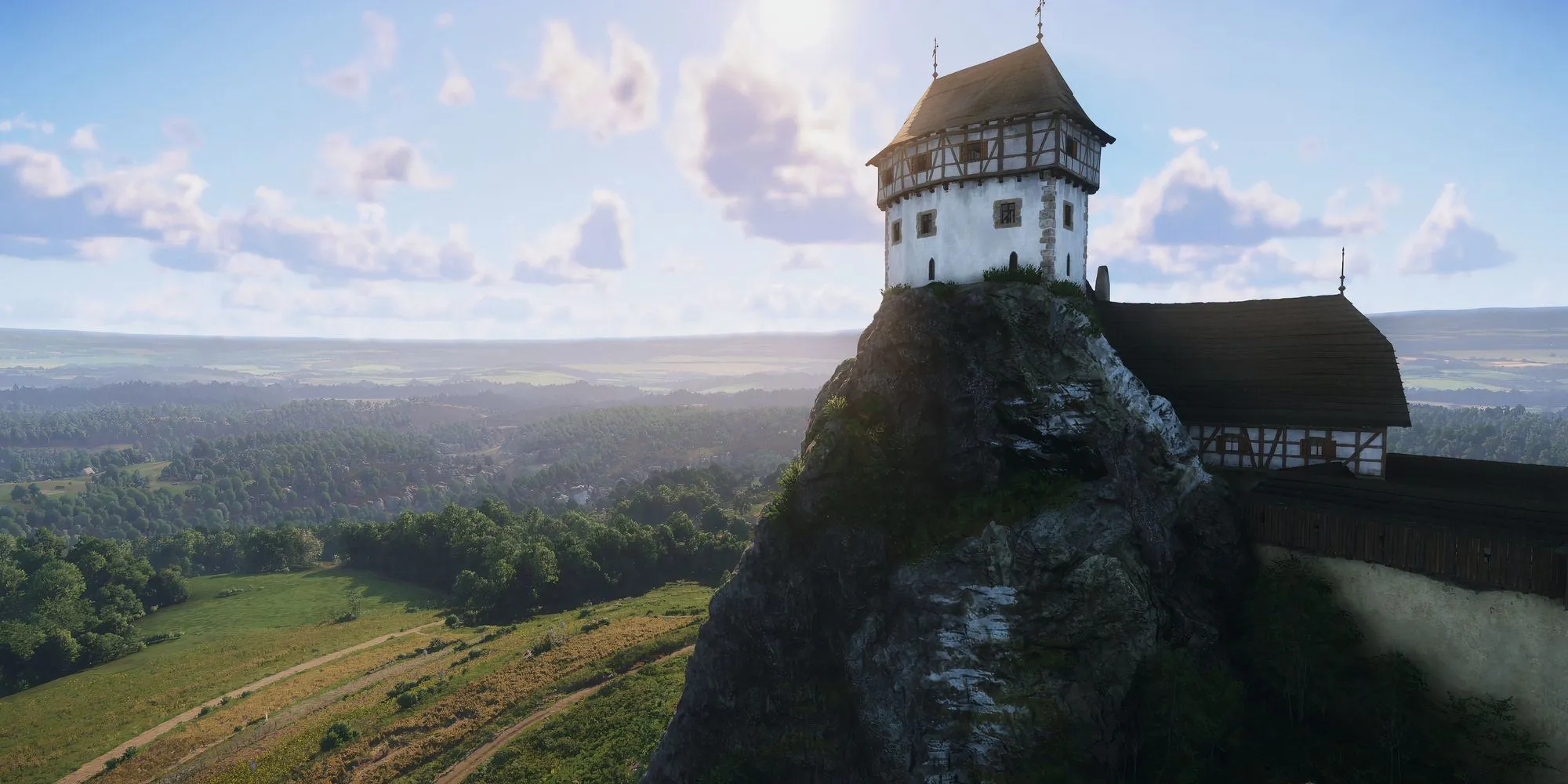 Một công trình kiến trúc lớn giữa thế giới mở của Kingdom Come Deliverance 2, biểu tượng cho việc định vị bằng địa danh trong chế độ hardcore