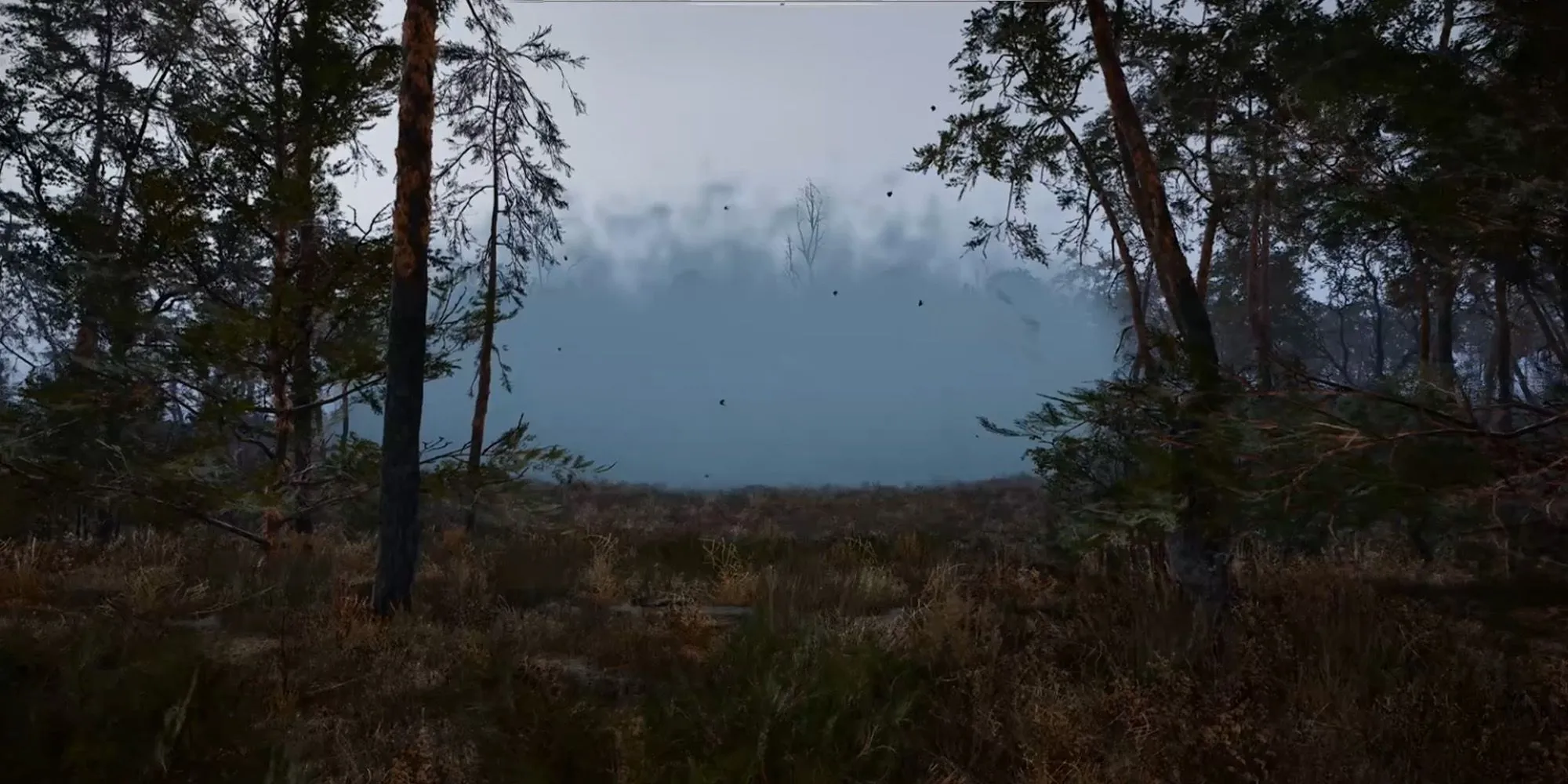 Ngôi nhà bị bao phủ bởi sương mù kỳ bí của dị biến Mist trong khu rừng Burned Forest của STALKER 2