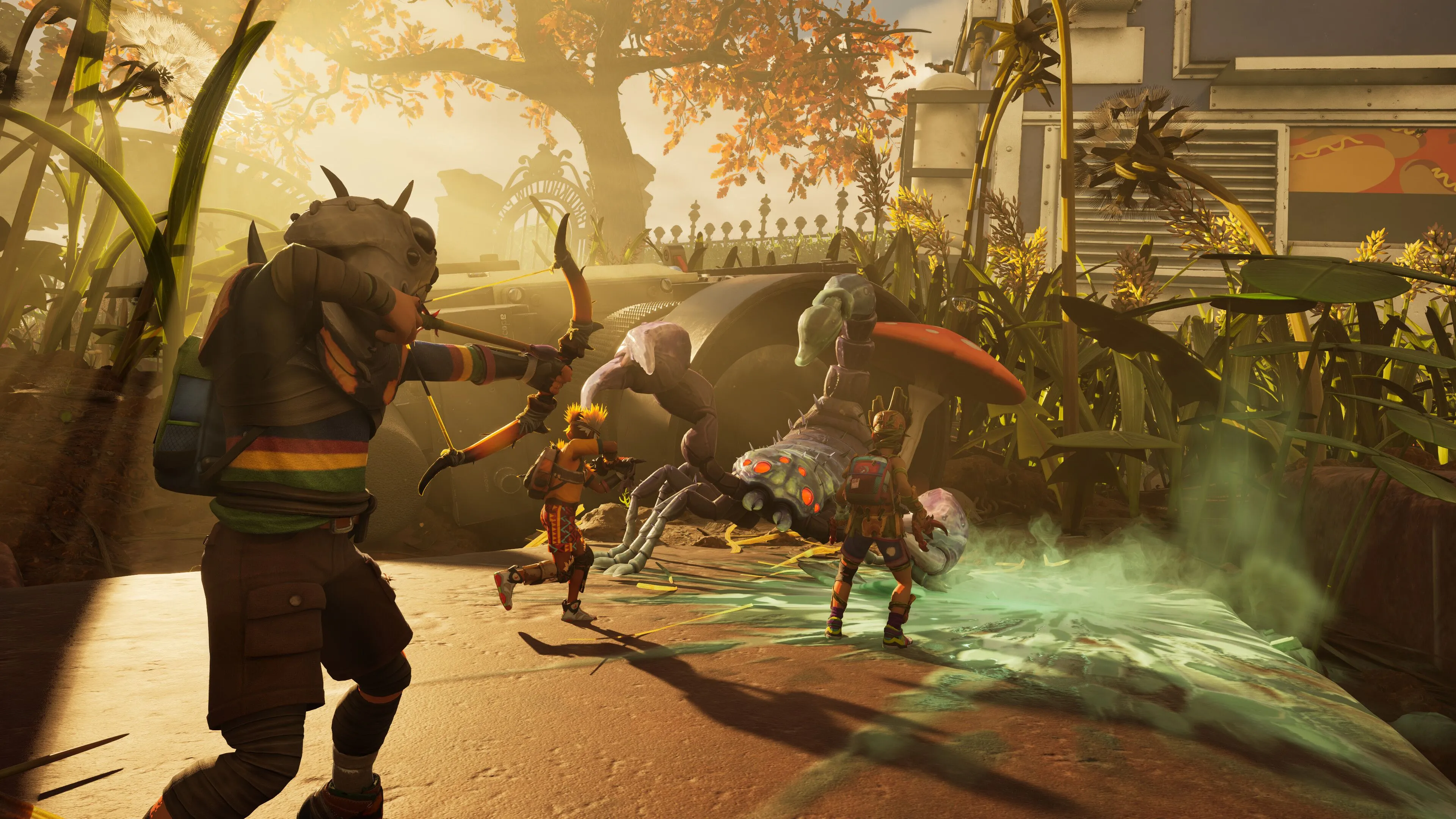 Nhân vật chiến đấu với côn trùng khổng lồ trong thế giới siêu nhỏ của Grounded 2, minh họa gameplay sinh tồn