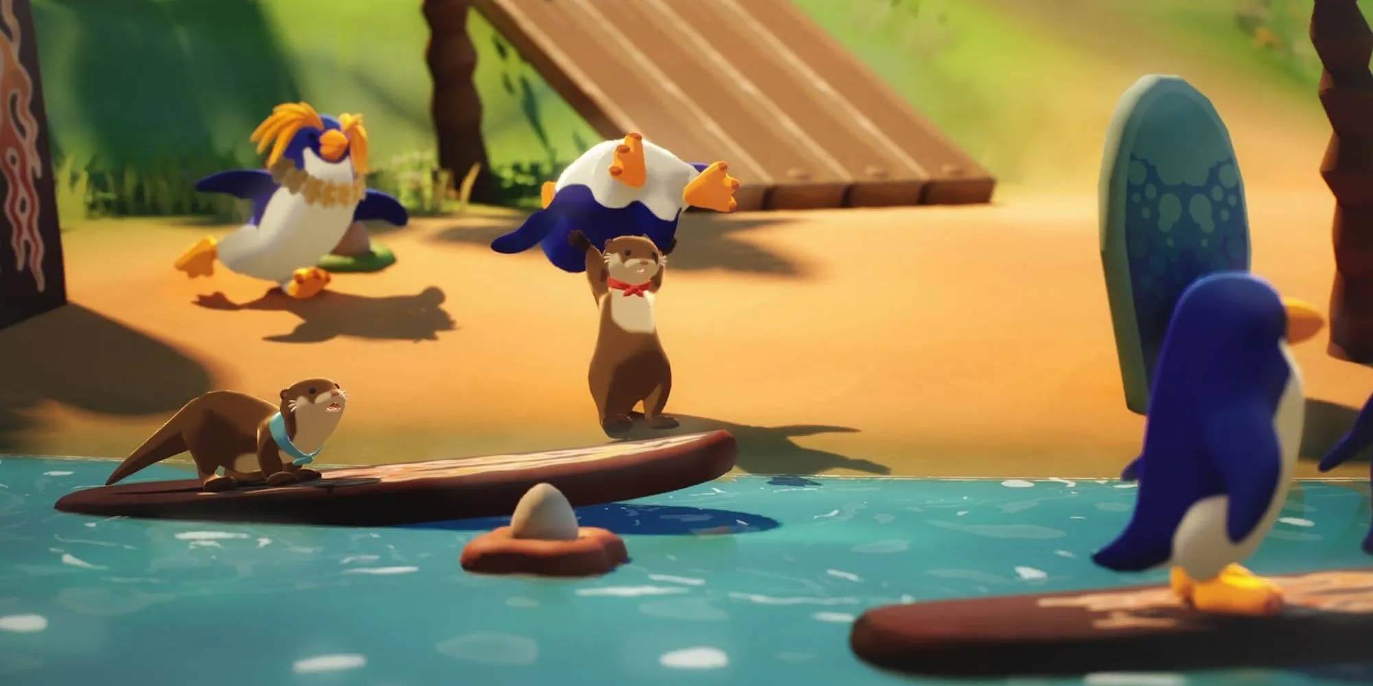 Rái cá ném chim cánh cụt trong That One Otter Game