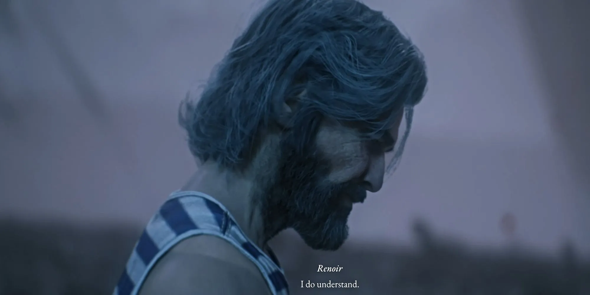 Renoir trong bộ đồ bơi trong một cutscene