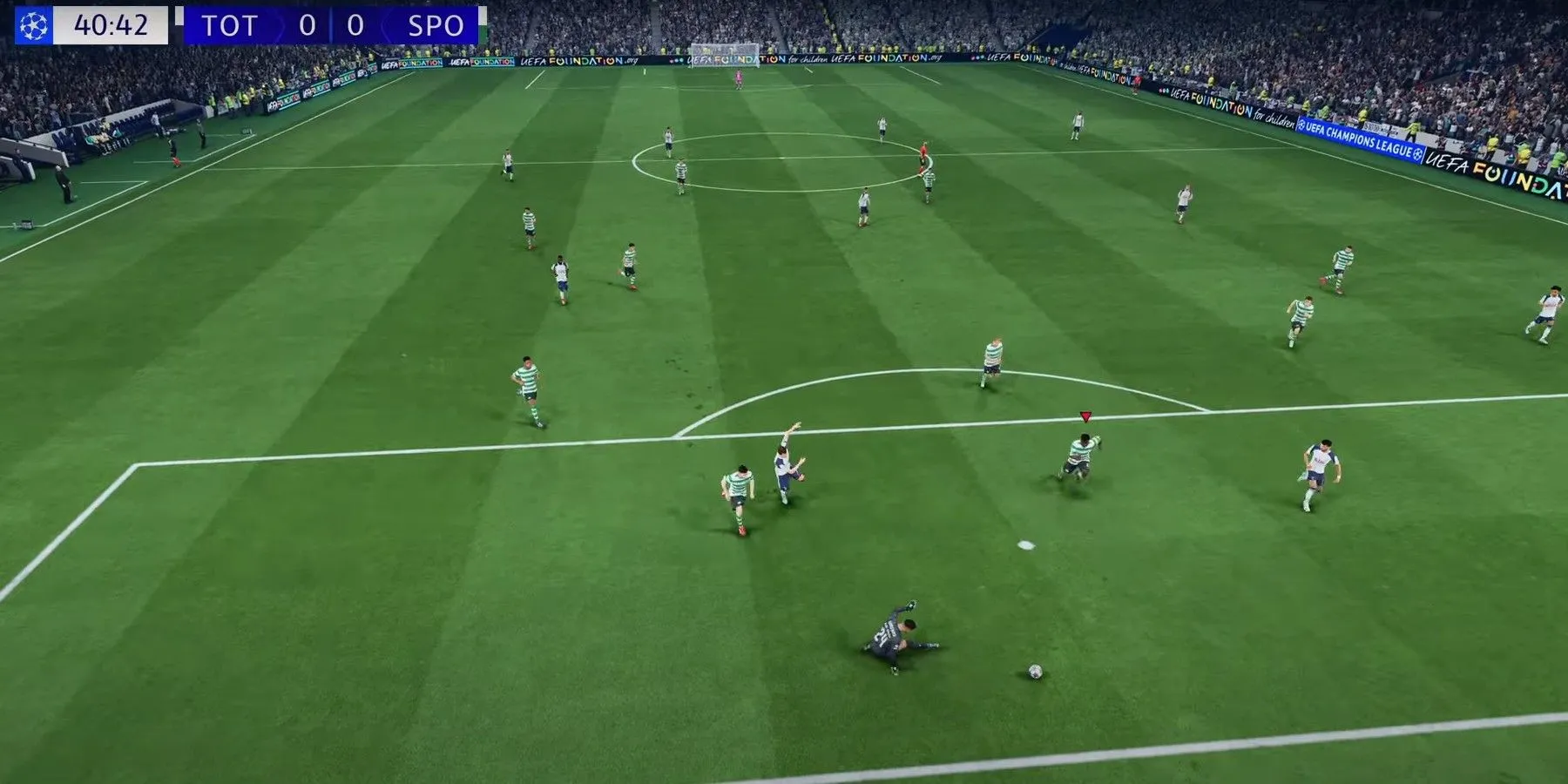 Sân vận động bóng đá với cầu thủ đang thi đấu trong EA Sports FC, phản ánh vấn đề chất lượng của các game thể thao phát hành hàng năm.