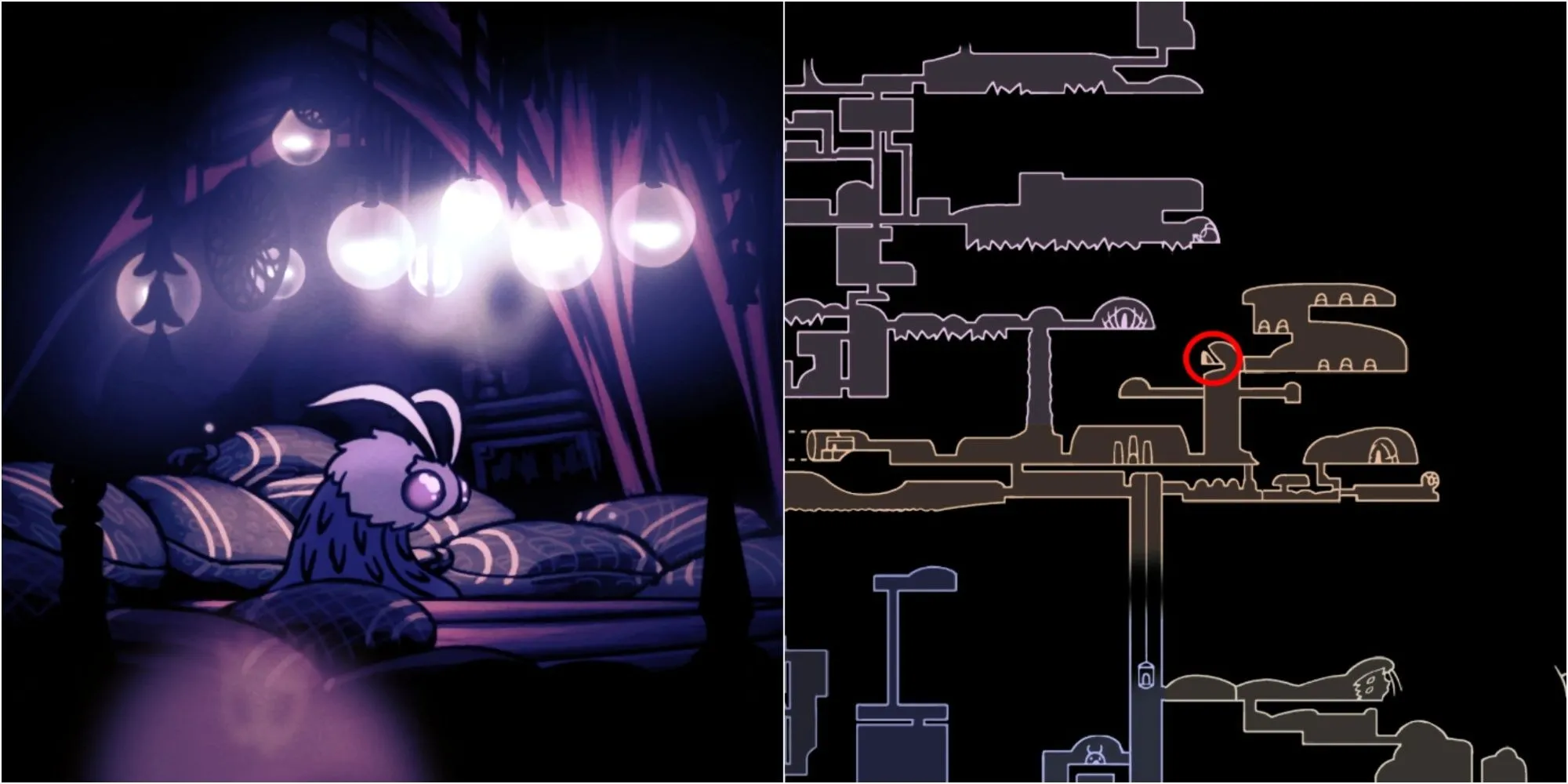 Seer trao mảnh mặt nạ sức khỏe cho Knight khi thu thập đủ Essence trong Resting Grounds của Hollow Knight