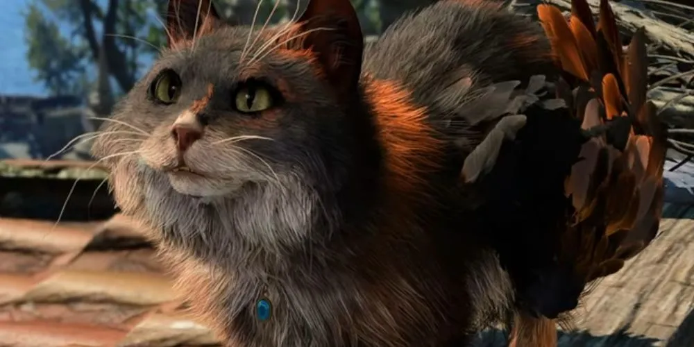 Tara the Tressym, chú mèo bay của Gale, đang giữ các lá thư thất lạc trong nhiệm vụ "Find the Missing Letters" ở Baldur's Gate 3.