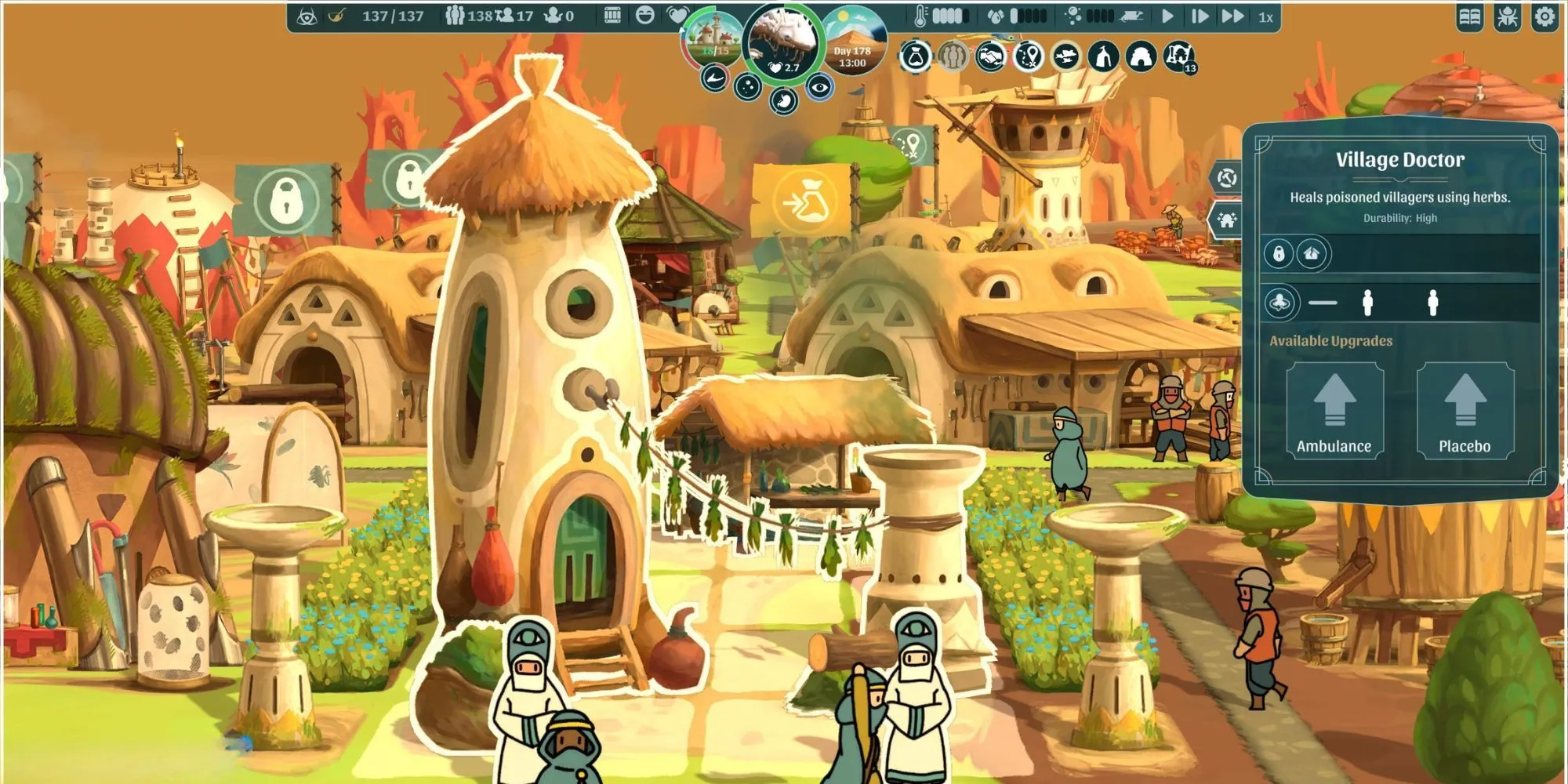 Tùy chọn nâng cấp cho nhà thương trong game The Wandering Village