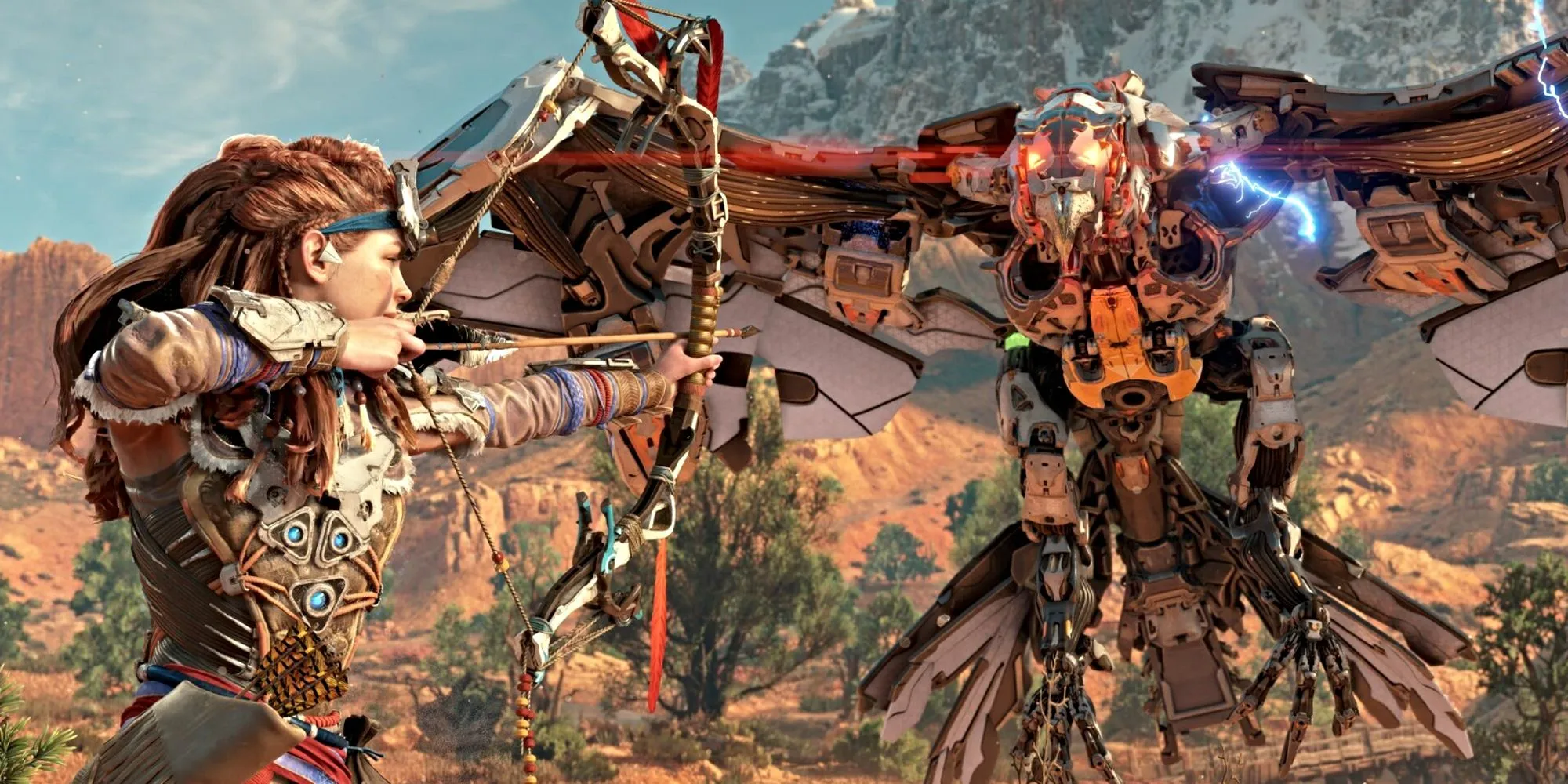 Aloy đối đầu với một cỗ máy khủng lồ trong Horizon Zero Dawn